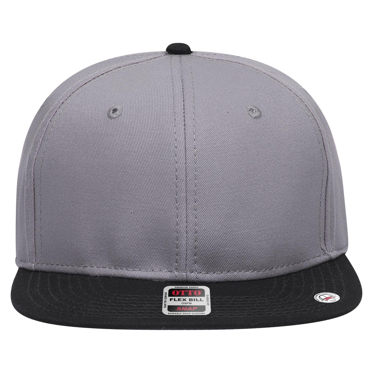 Front View of 031414 - Blk/Gry/Gry OTTO CAP “OTTO SNAP” 6 Panel Pro Style Snapback Hat