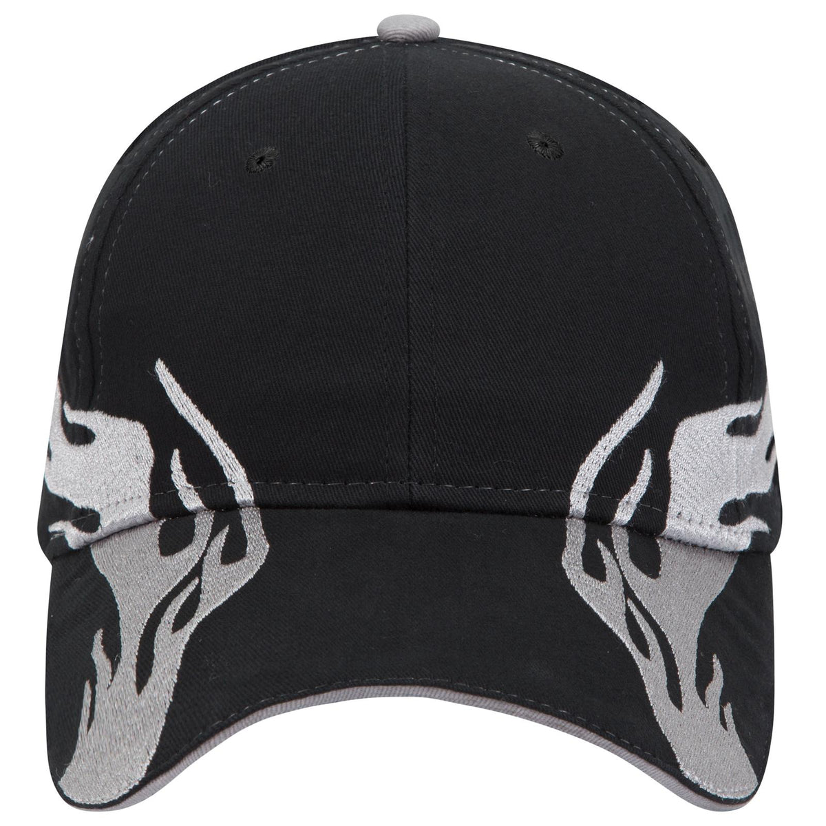Front View of 031414D - Blk/Gry/Gry OTTO CAP 6 Panel Low Profile Baseball Cap