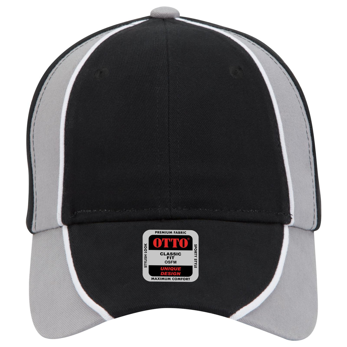 Front View of 031416 - Blk/Gry/Wht OTTO CAP 6 Panel Low Profile Baseball Cap
