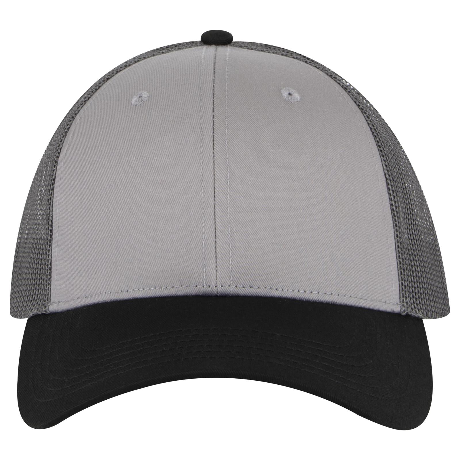 Right View of 031425 - Blk/Gry/Ch.Gry OTTO CAP 6 Panel Low Profile Mesh Back Trucker Hat