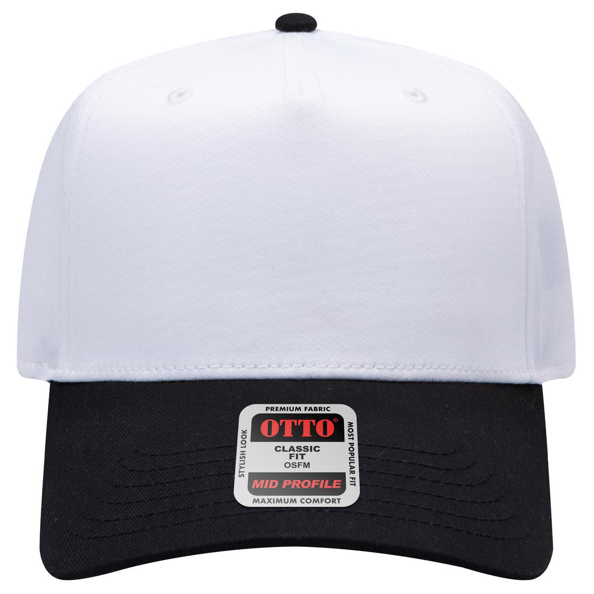 Front View of 0316 - Blk/Wht OTTO CAP 5 Panel Mid Profile Baseball Cap