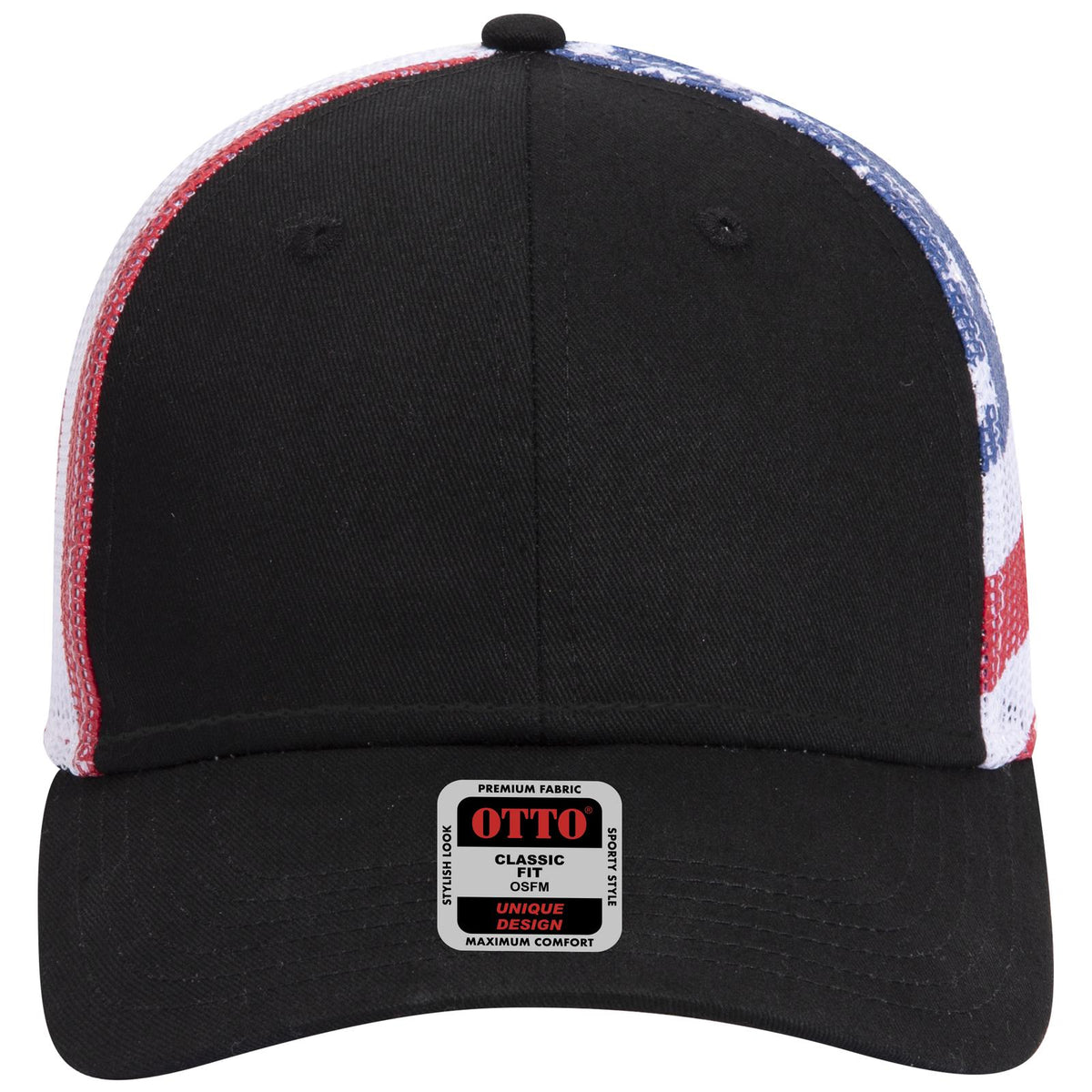 Front View of 0316 - Blk/Wht OTTO CAP 6 Panel Low Profile Mesh Back Trucker Hat