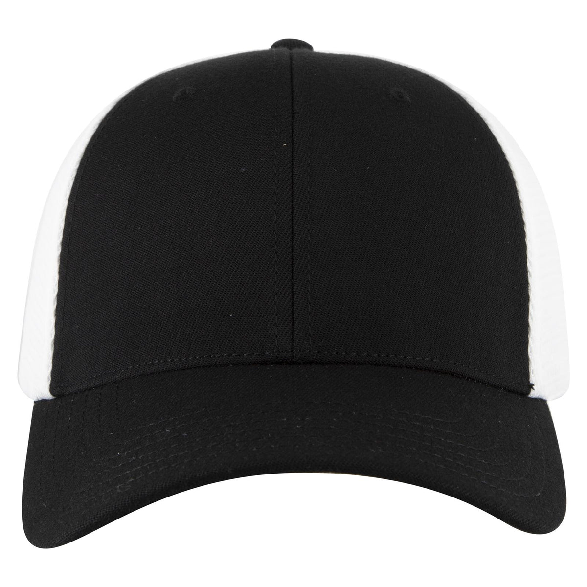 Front View of 0316 - Blk/Wht OTTO CAP "OTTO COMFY FIT" 6 Panel Low Profile Mesh Back Trucker Hat