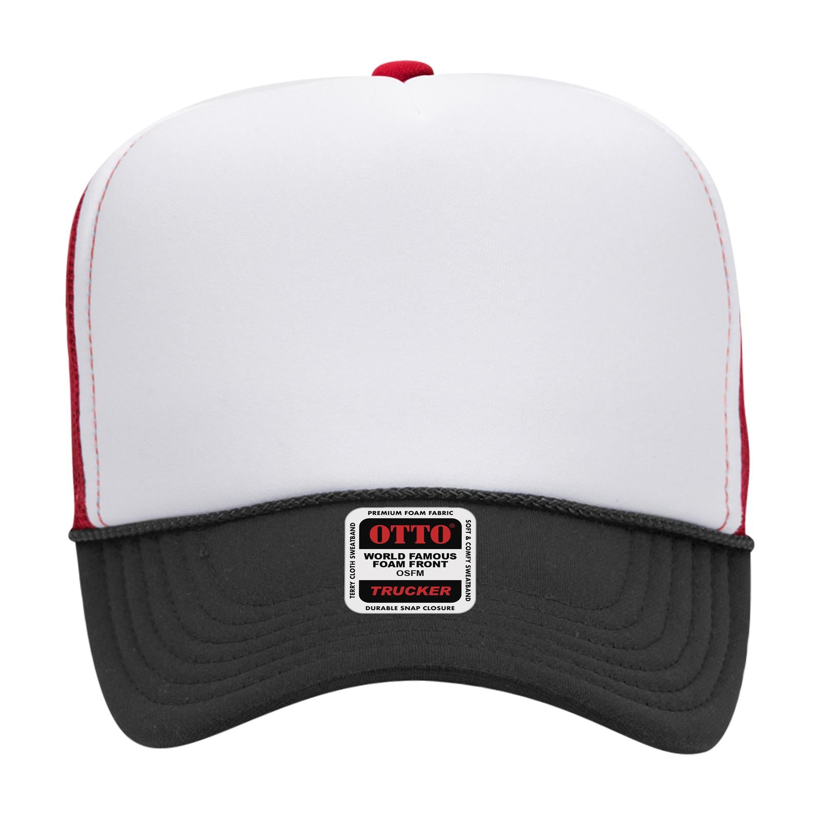 Right View of 031602 - Blk/Wht/Red OTTO CAP 5 Panel High Crown Mesh Back Trucker Hat