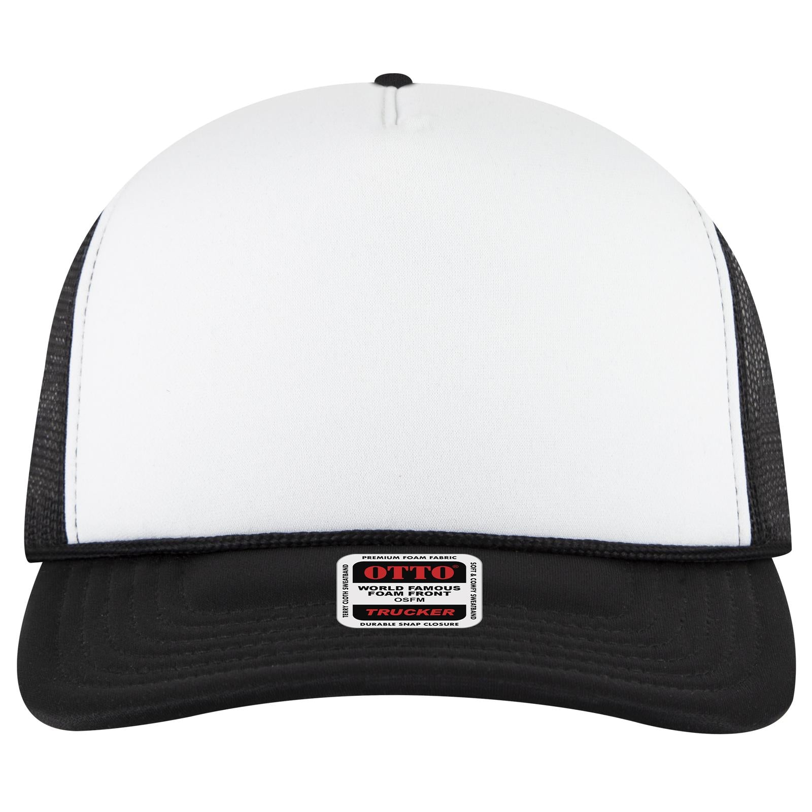 Right View of 031603 - Blk/Wht/Blk OTTO CAP 5 Panel High Crown Mesh Back Trucker Hat
