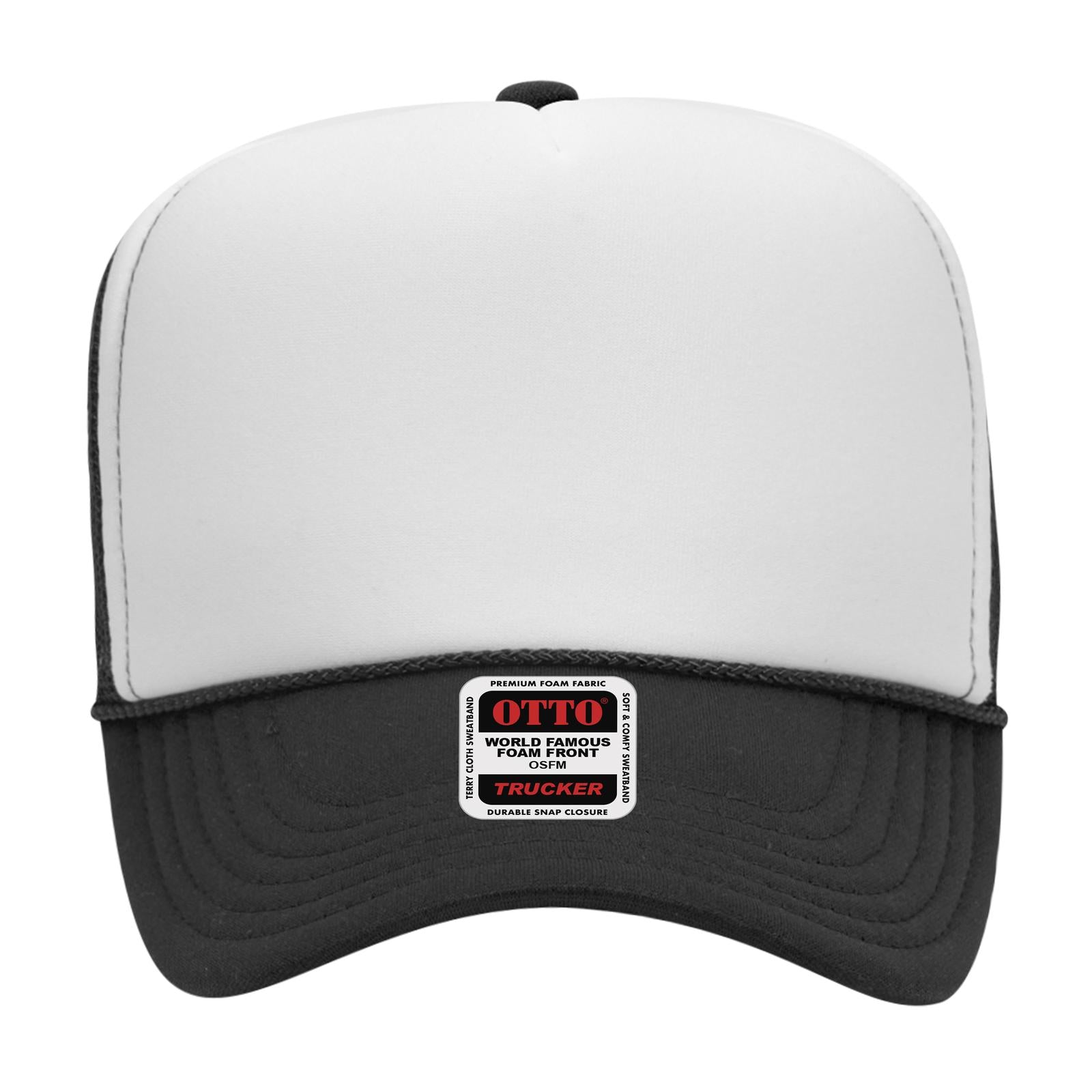 Right View of 031603 - Blk/Wht/Blk OTTO CAP 5 Panel High Crown Mesh Back Trucker Hat