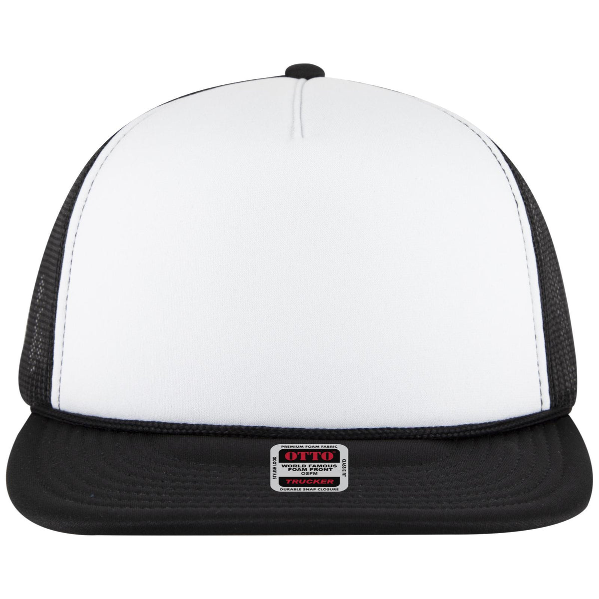 Front View of 031603 - Blk/Wht/Blk OTTO CAP 5 Panel Pro Style Mesh Back Trucker Hat