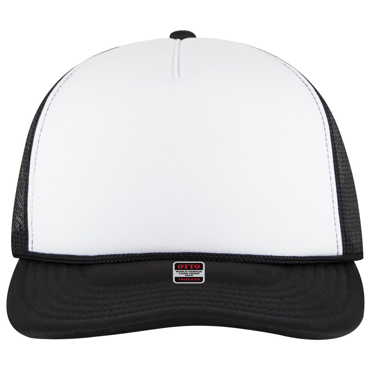 Front View of 031603 - Blk/Wht/Blk OTTO CAP 5 Panel Pro Style Mesh Back Trucker Hat