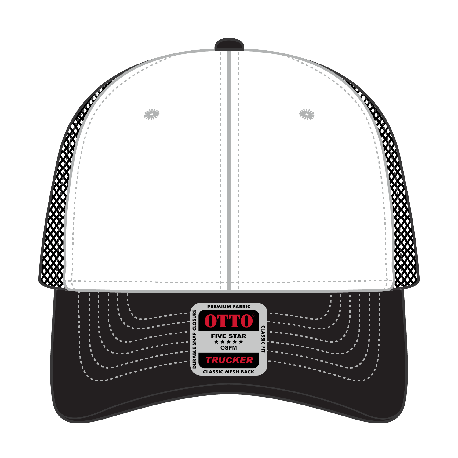 Front View of 031603 - Blk/Wht/Blk OTTO CAP 6 Panel Low Profile Mesh Back Trucker Hat