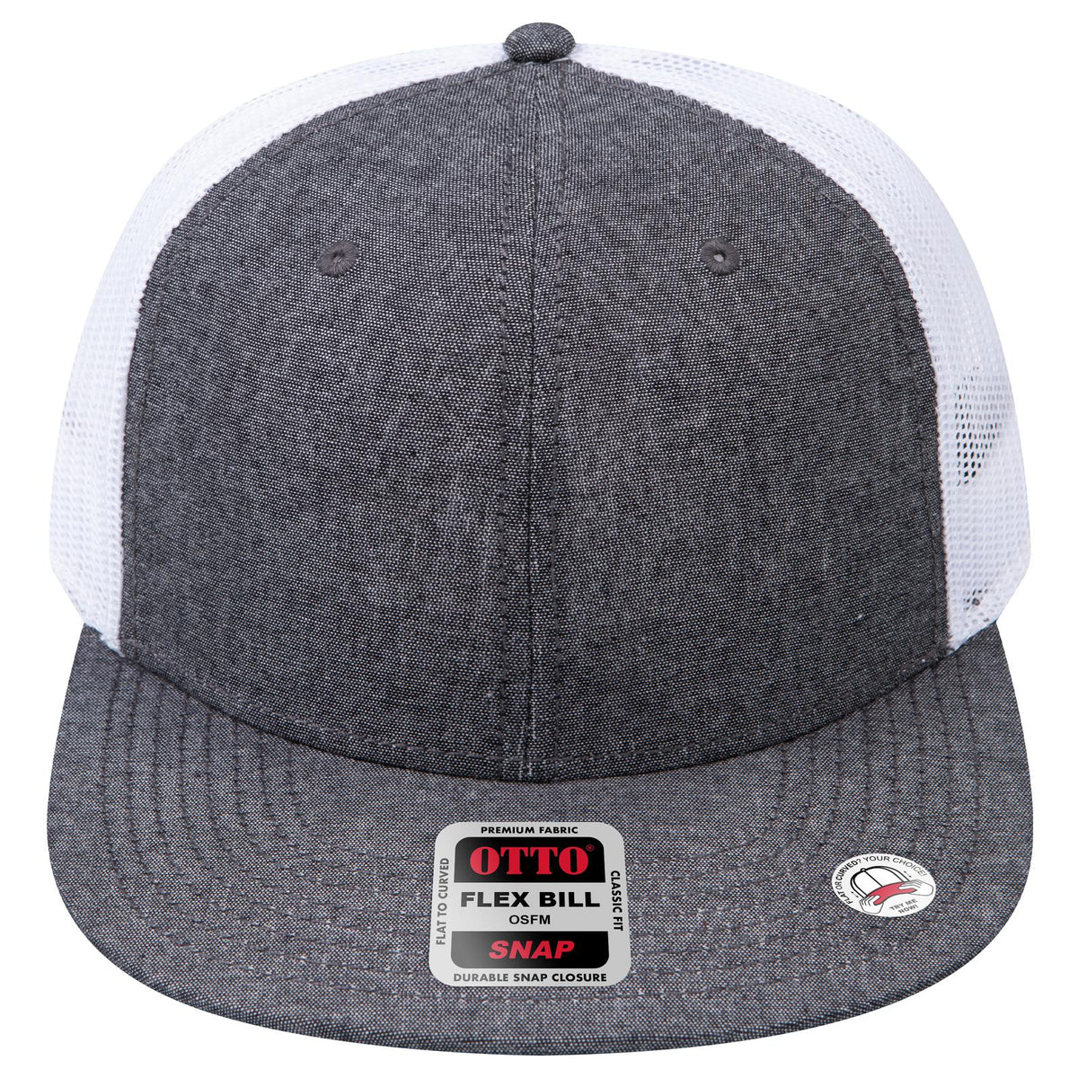 Front View of 0316A - Blk/Wht OTTO CAP "OTTO SNAP" 6 Panel Pro Style Mesh Back Trucker Snapback Hat