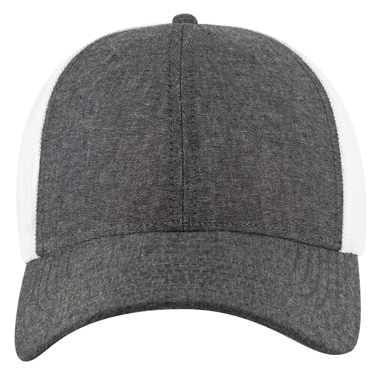 Front View of 0316C - Blk/Wht OTTO CAP "OTTO COMFY FIT" 6 Panel Low Profile Mesh Back Trucker Hat