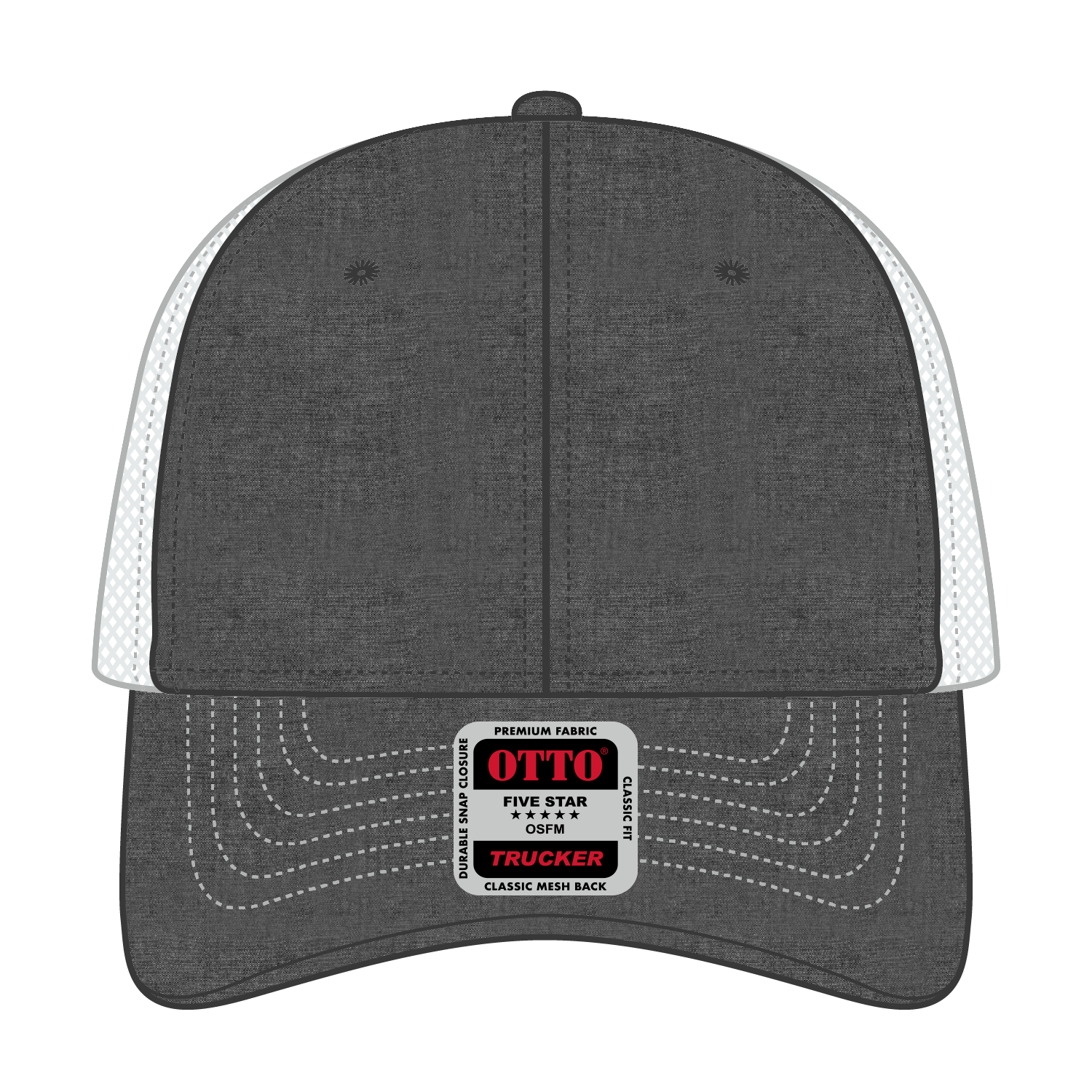 Front View of 0316X - Blk/Wht OTTO CAP 6 Panel Low Profile Mesh Back Trucker Hat