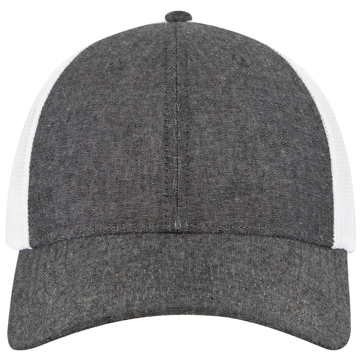 Front View of 0316X - Blk/Wht OTTO CAP 6 Panel Low Profile Mesh Back Trucker Hat