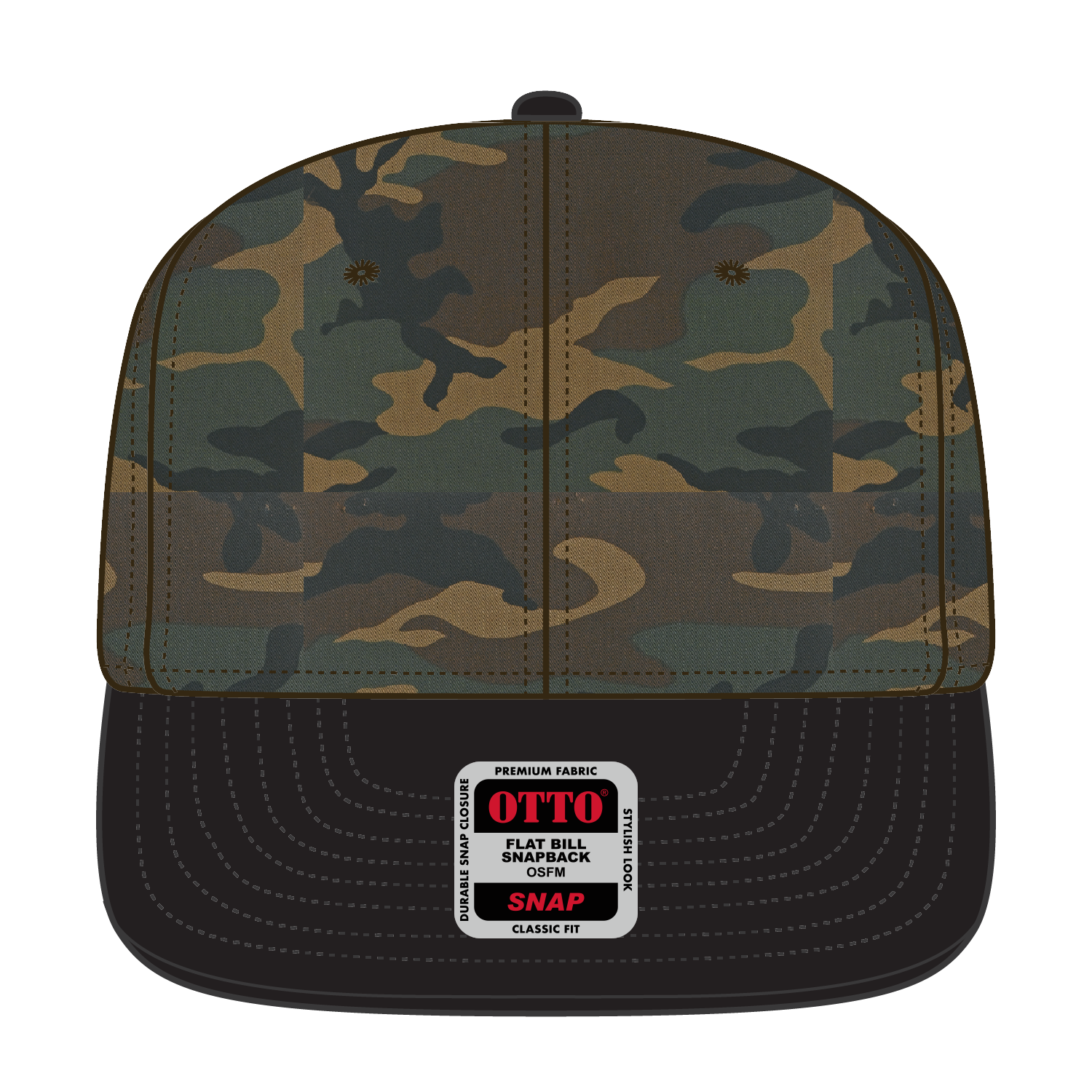 Front View of 031707B - Blk/Dk.Grn/Brn OTTO CAP “OTTO SNAP” 6 Panel Pro Style Snapback Hat