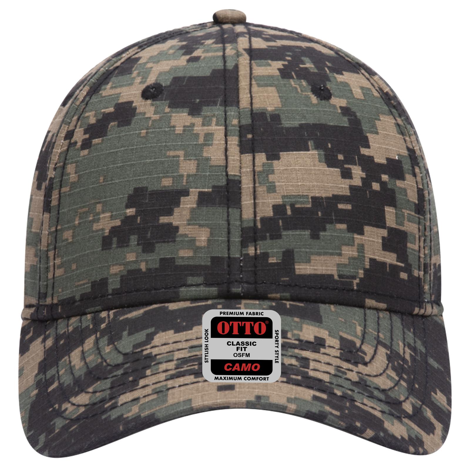 Front View of 031753A - Blk/Dk.Grn/Dk.Kha OTTO CAP Camouflage 6 Panel Low Profile Baseball Cap