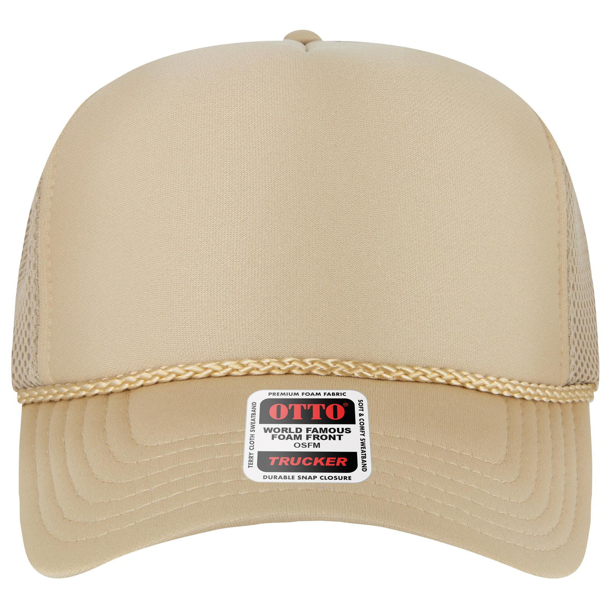 Front View of 032 - Khaki OTTO CAP 5 Panel High Crown Air Mesh Back Trucker Hat