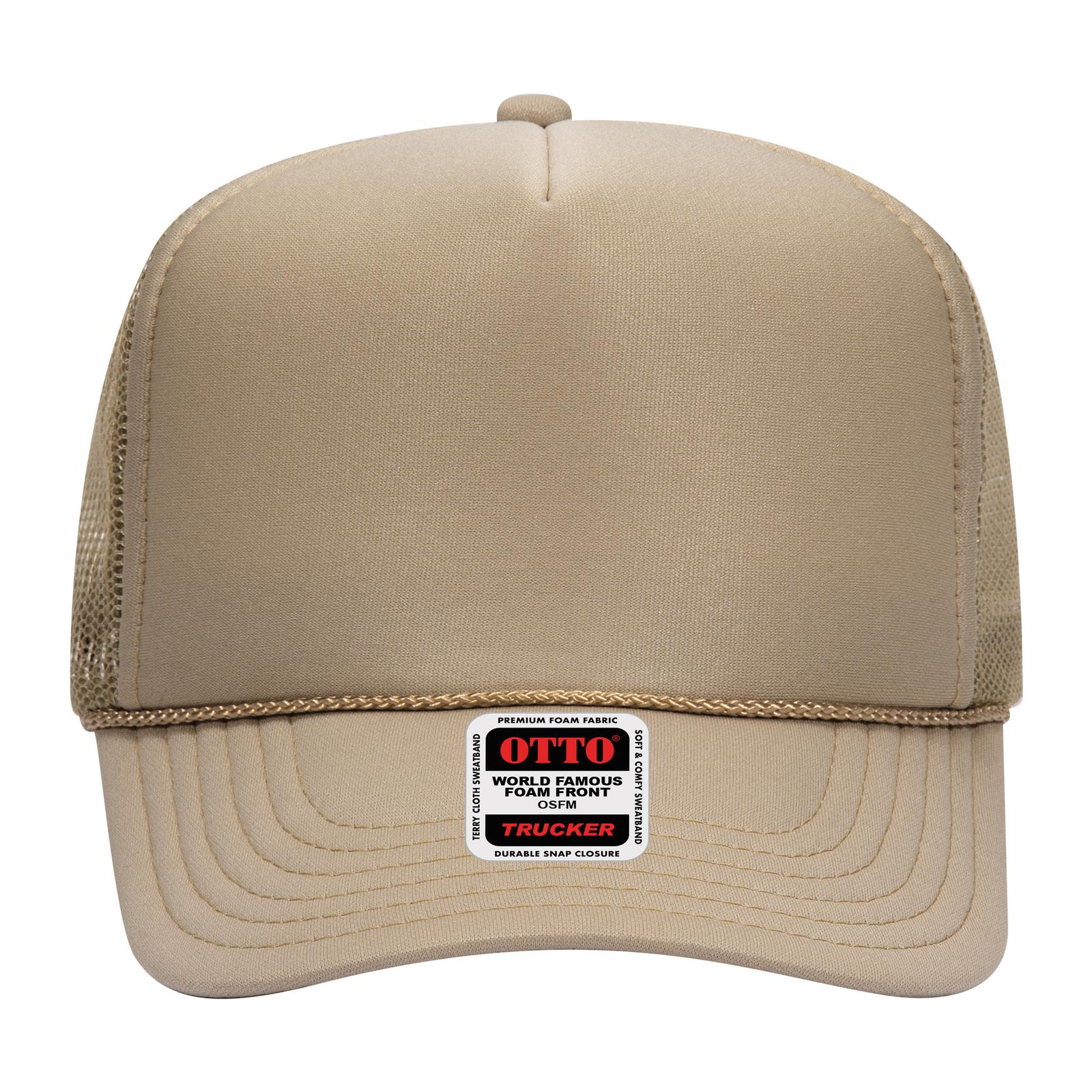 Right View of 032 - Khaki OTTO CAP 5 Panel High Crown Mesh Back Trucker Hat