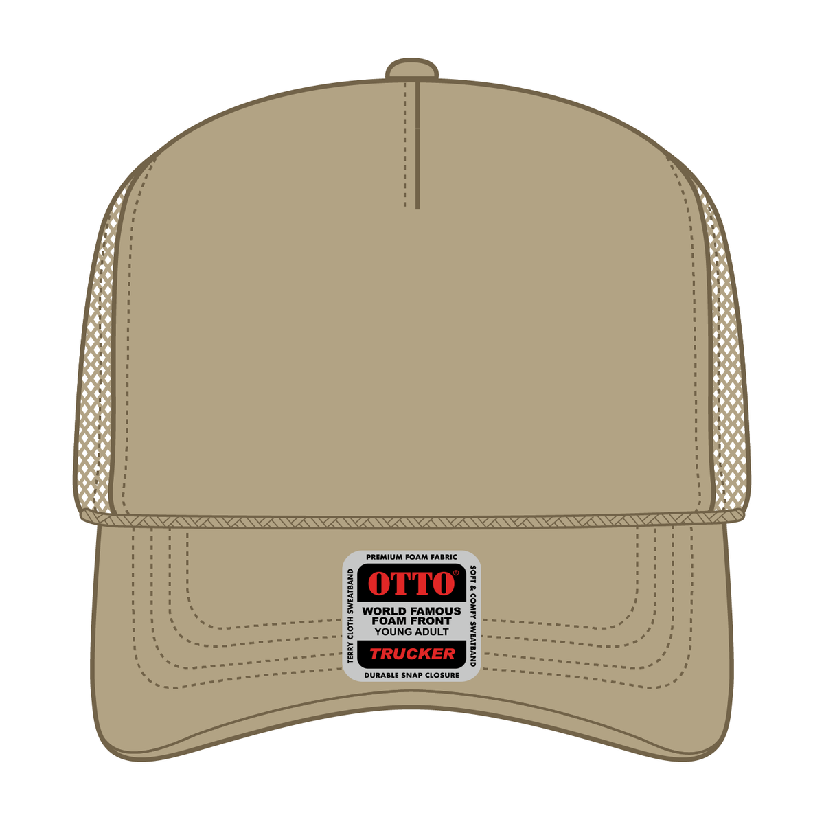 Front View of 032 - Khaki OTTO CAP 5 Panel High Crown Mesh Back Trucker Hat