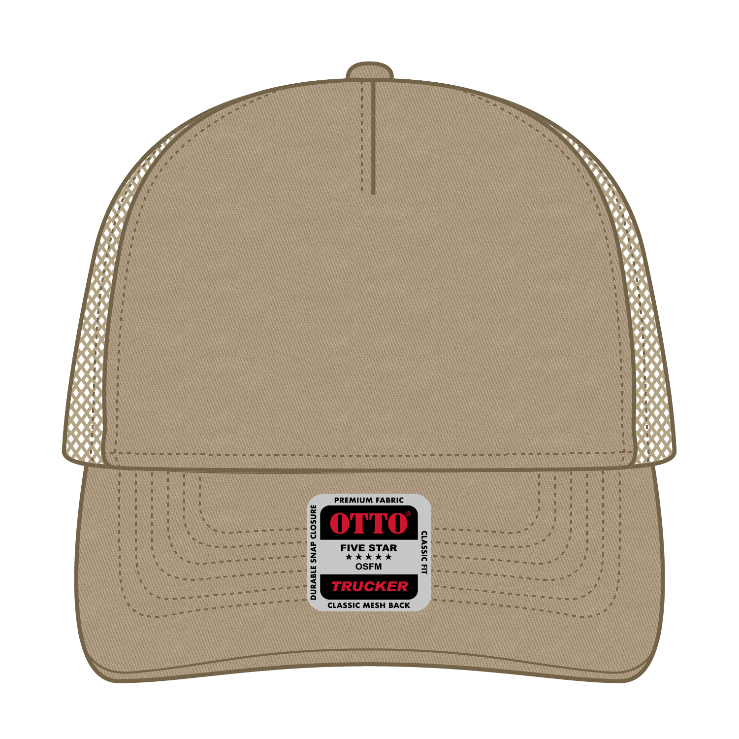 Front View of 032 - Khaki OTTO CAP 5 Panel Low Profile Mesh Back Trucker Hat