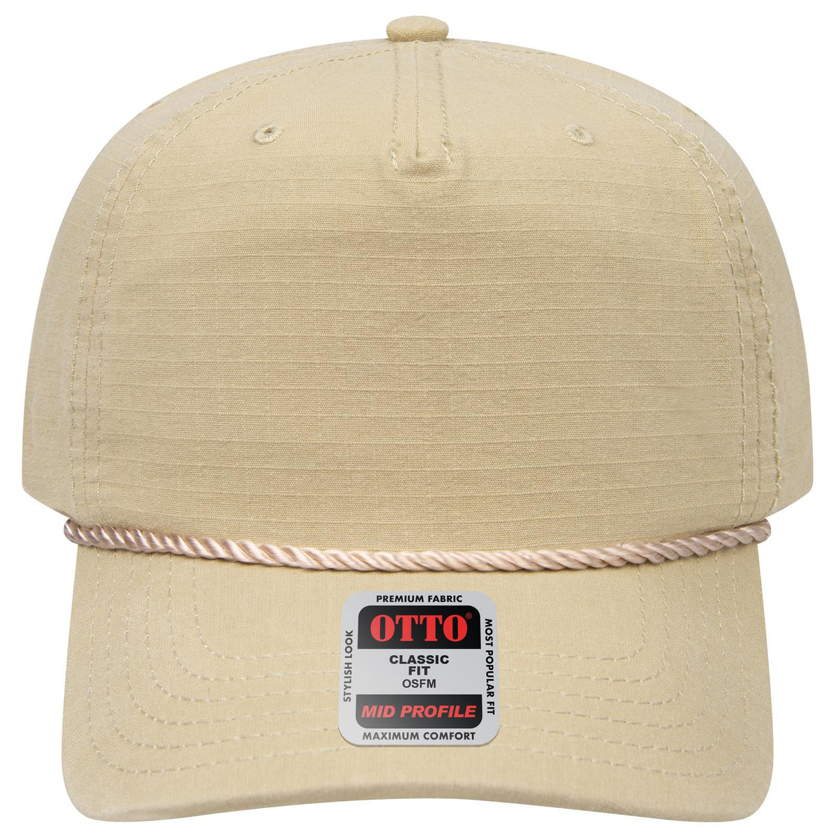 Front View of 032 - Khaki OTTO CAP 5 Panel Mid Profile Baseball Hat