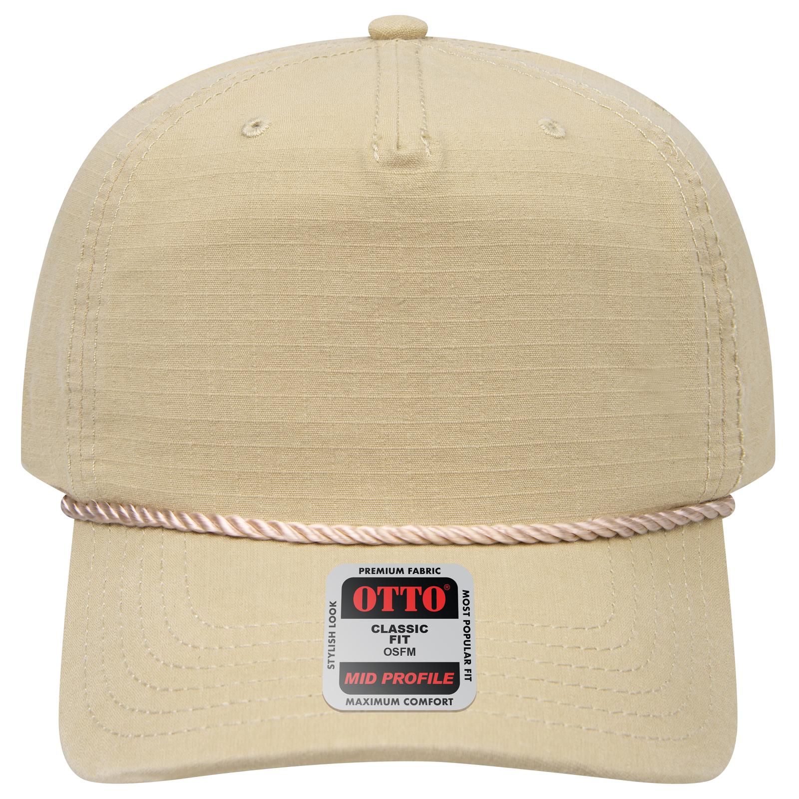 Front View of 032 - Khaki OTTO CAP 5 Panel Mid Profile Baseball Hat