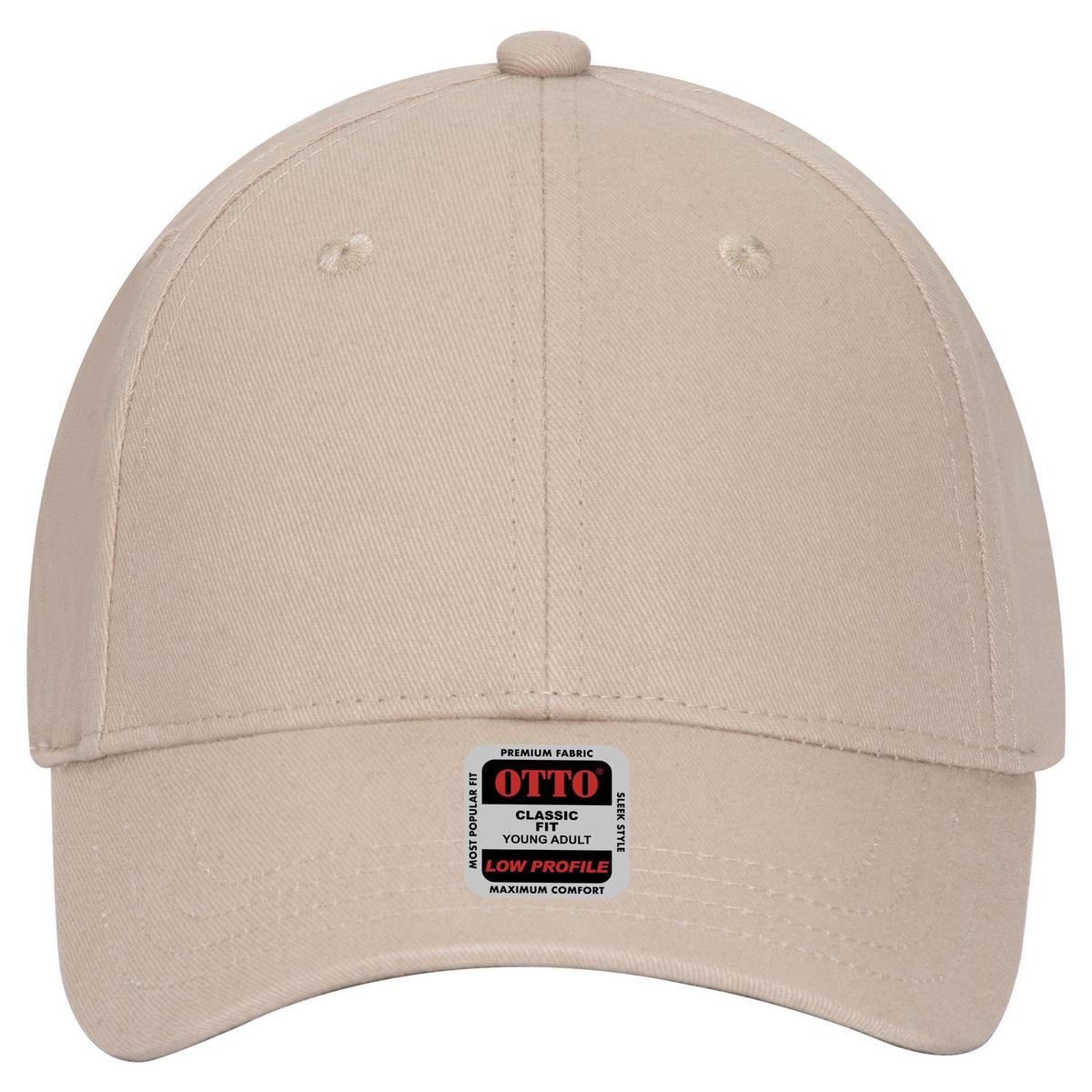Front View of 032 - Khaki OTTO CAP 6 Panel Low Profile Baseball Cap