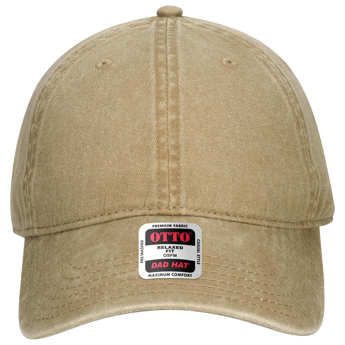 Front View of 032 - Khaki OTTO CAP 6 Panel Low Profile Dad Hat