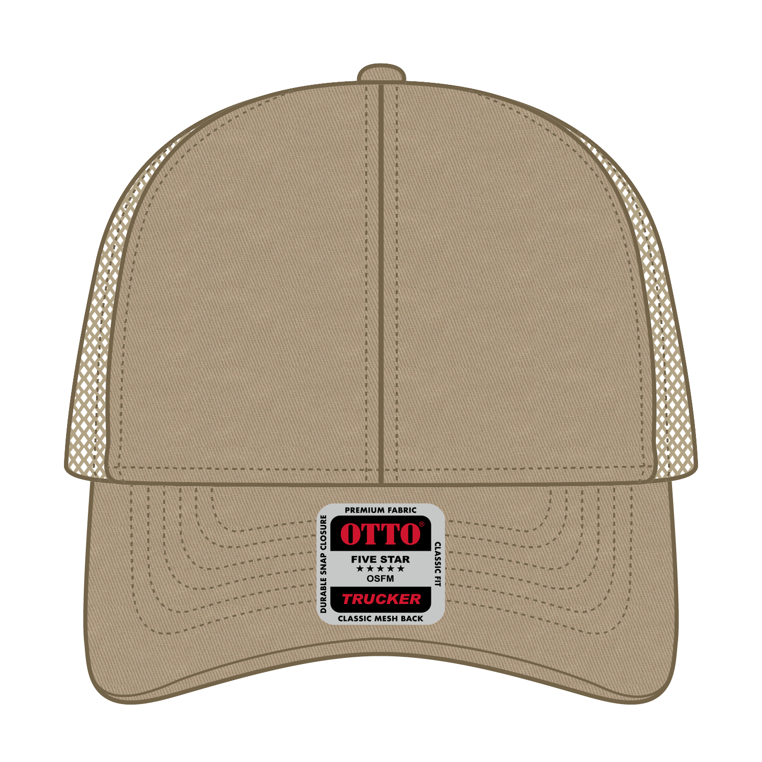 Front View of 032 - Khaki OTTO CAP 6 Panel Low Profile Mesh Back Trucker Hat