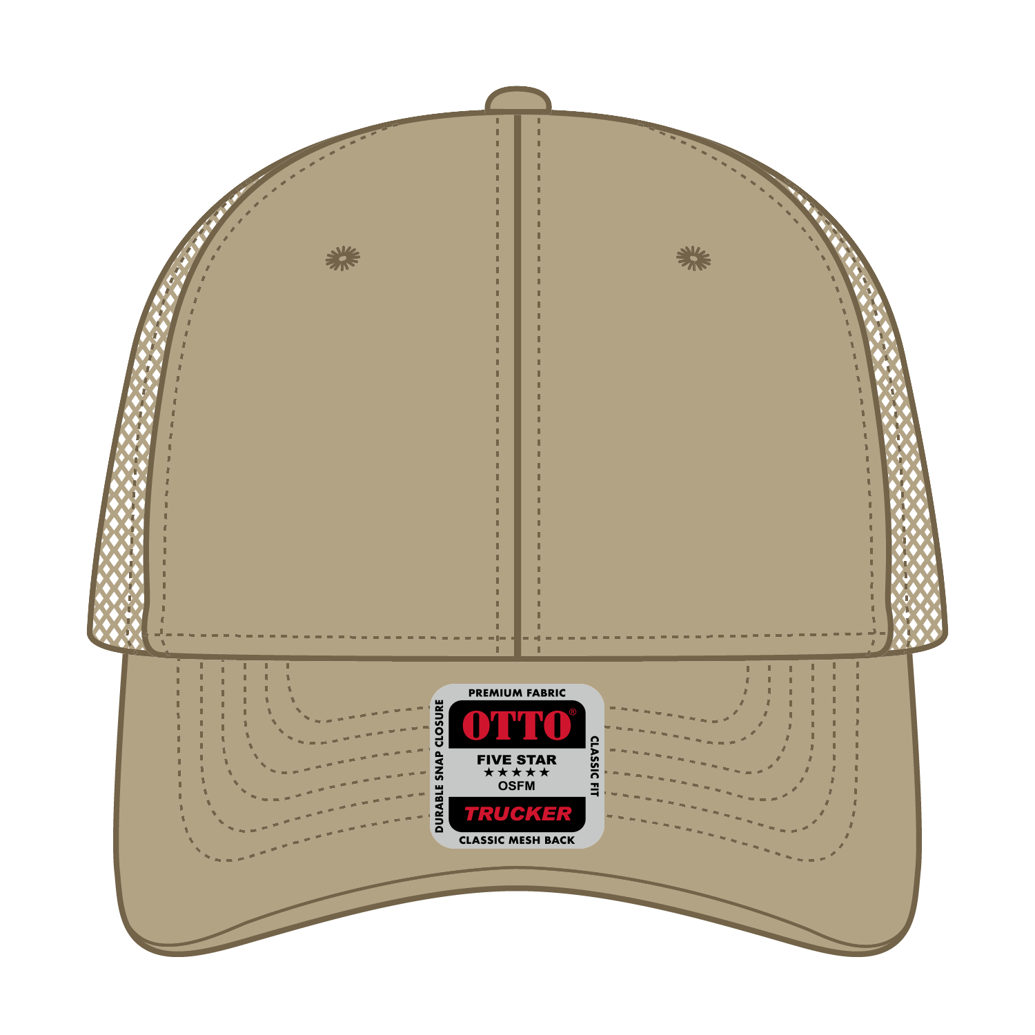 Front View of 032 - Khaki OTTO CAP 6 Panel Low Profile Mesh Back Trucker Hat