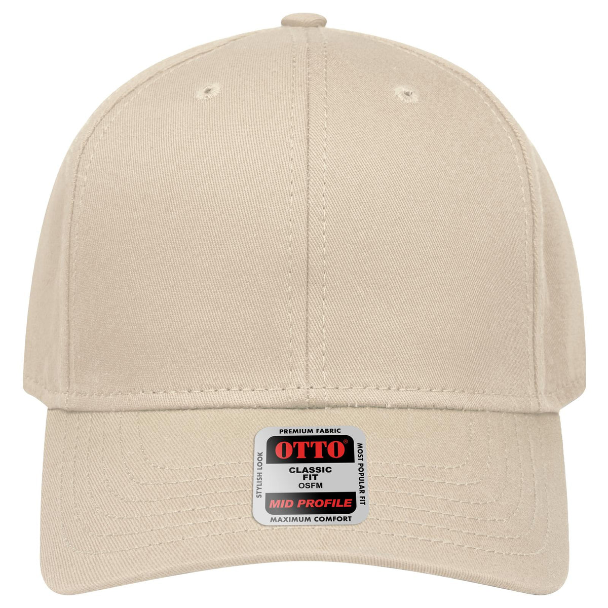 Front View of 032 - Khaki OTTO CAP 6 Panel Mid Profile Baseball Cap