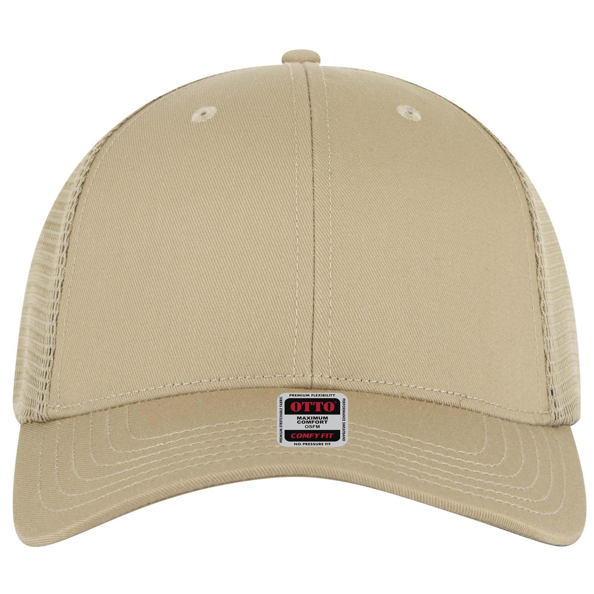 Front View of 032 - Khaki OTTO CAP "OTTO COMFY FIT" 6 Panel Low Profile Mesh Back Trucker Hat
