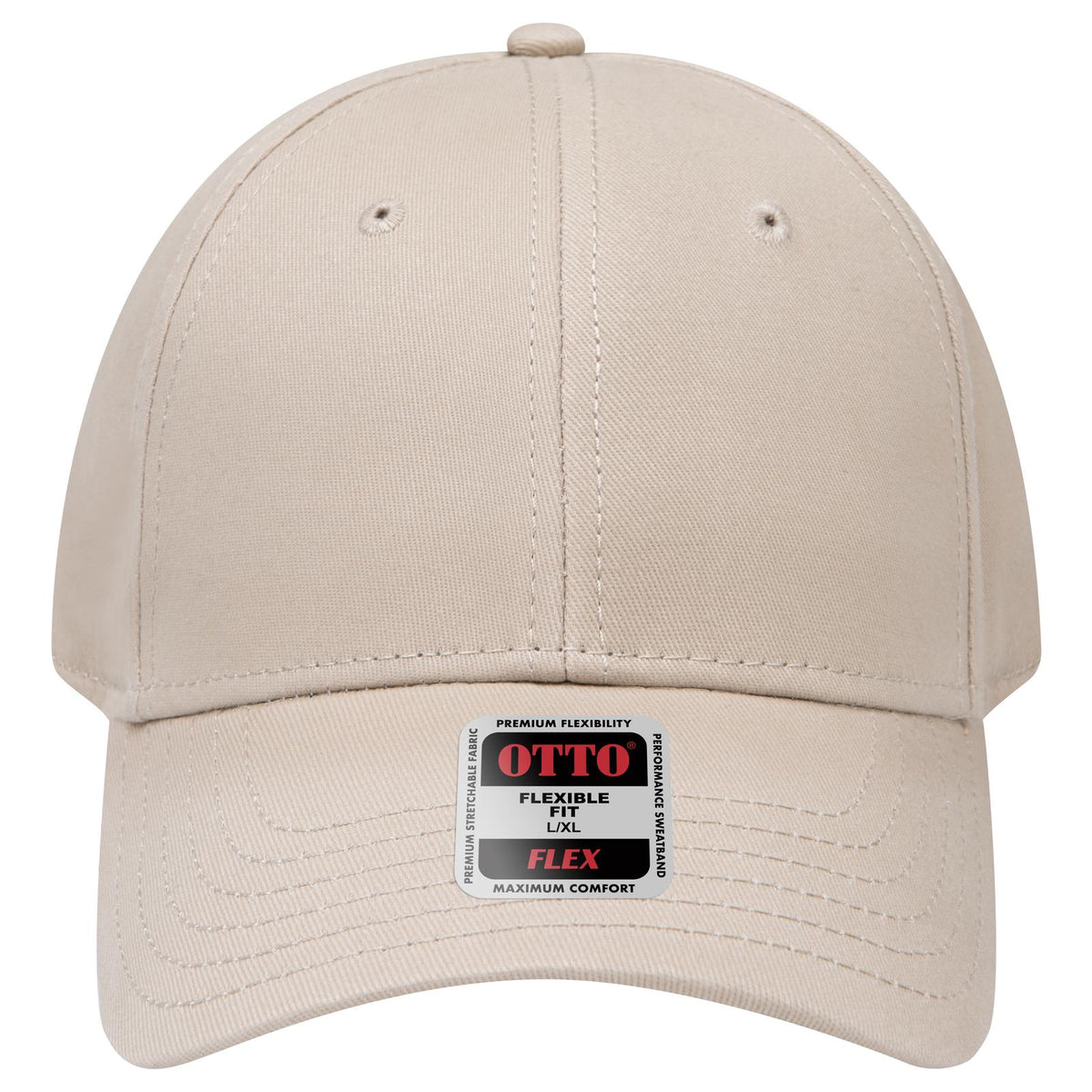 Front View of 032 - Khaki OTTO CAP "OTTO FLEX" Fitted 6 Panel Low Profile Baseball Cap