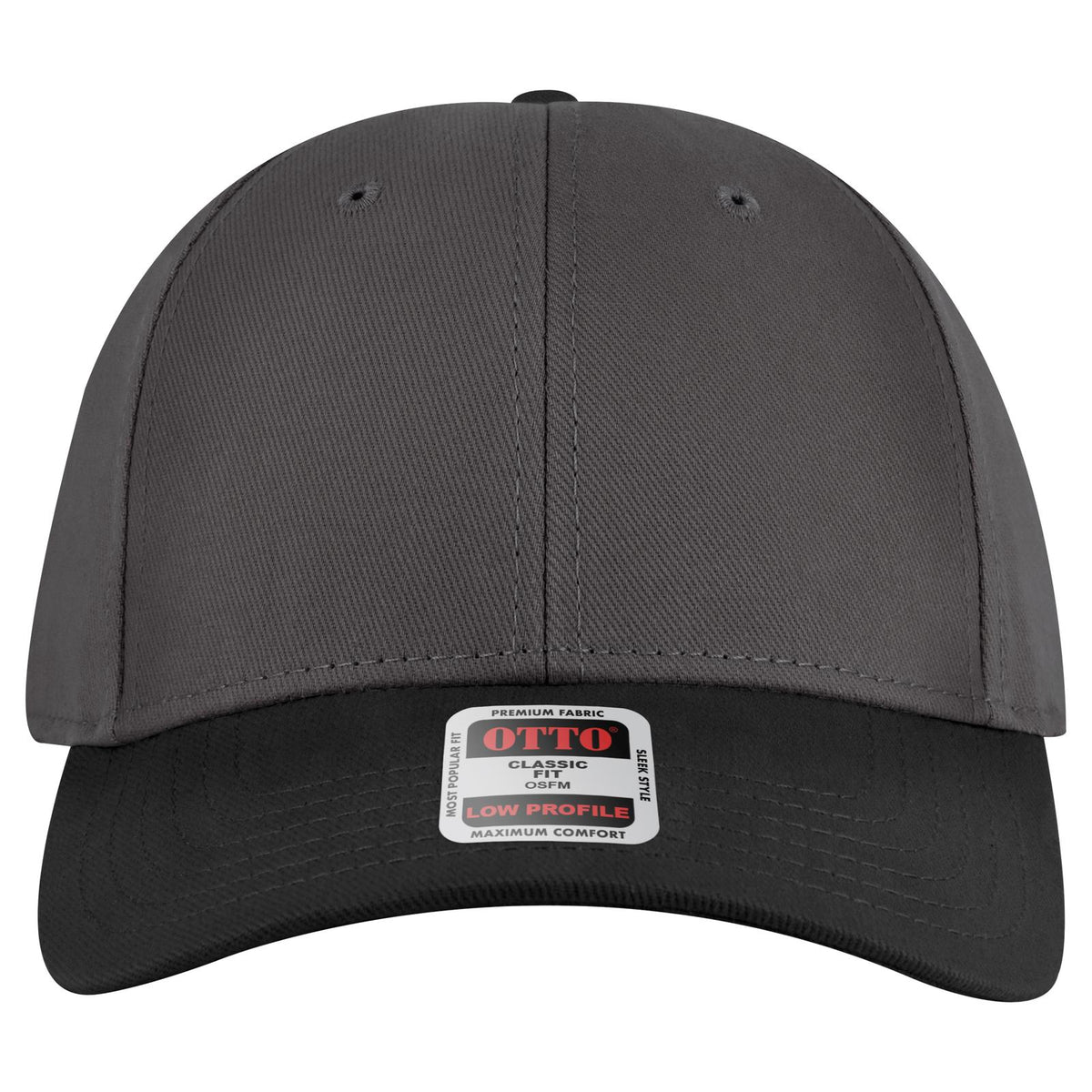 Front View of 0325 - Blk/Ch.Gry OTTO CAP 6 Panel Low Profile Baseball Cap