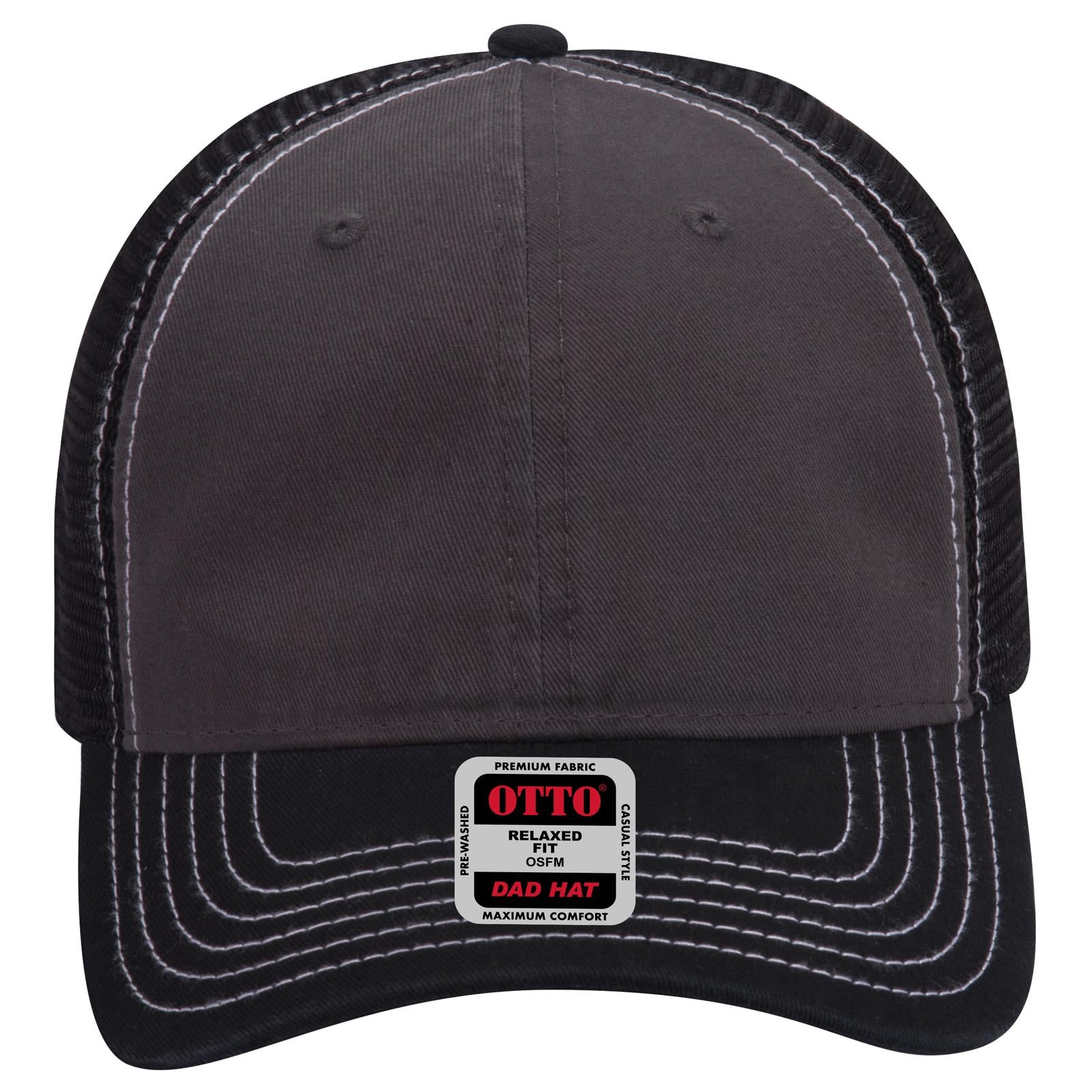 Right View of 032503 - Blk/Ch.Gry/Blk OTTO CAP 6 Panel Low Profile Mesh Back Trucker Dad Hat