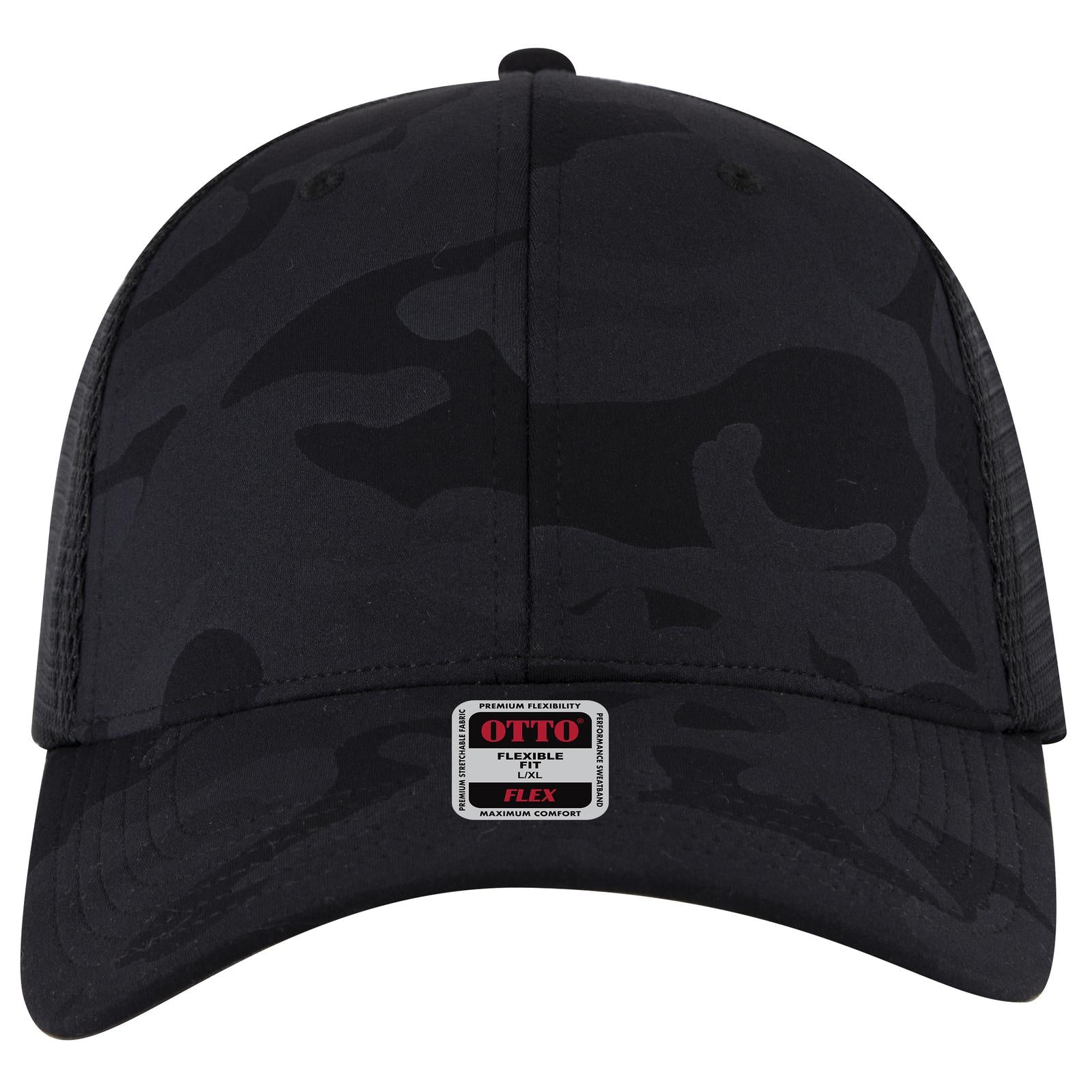Right View of 032503 - Blk/Ch.Gry/Blk OTTO CAP "OTTO FLEX" Fitted 6 Panel Low Profile Mesh Back Trucker Hat