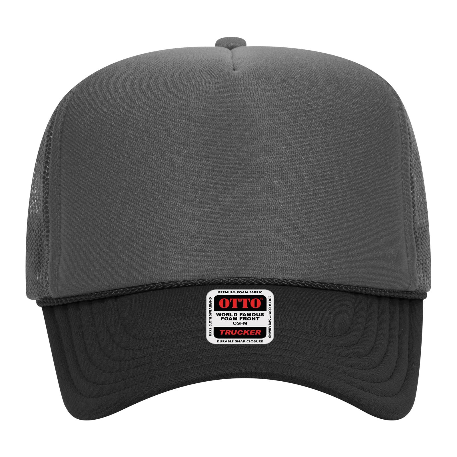 Right View of 032525 - Blk/Ch.Gry/Ch.Gry OTTO CAP 5 Panel High Crown Mesh Back Trucker Hat