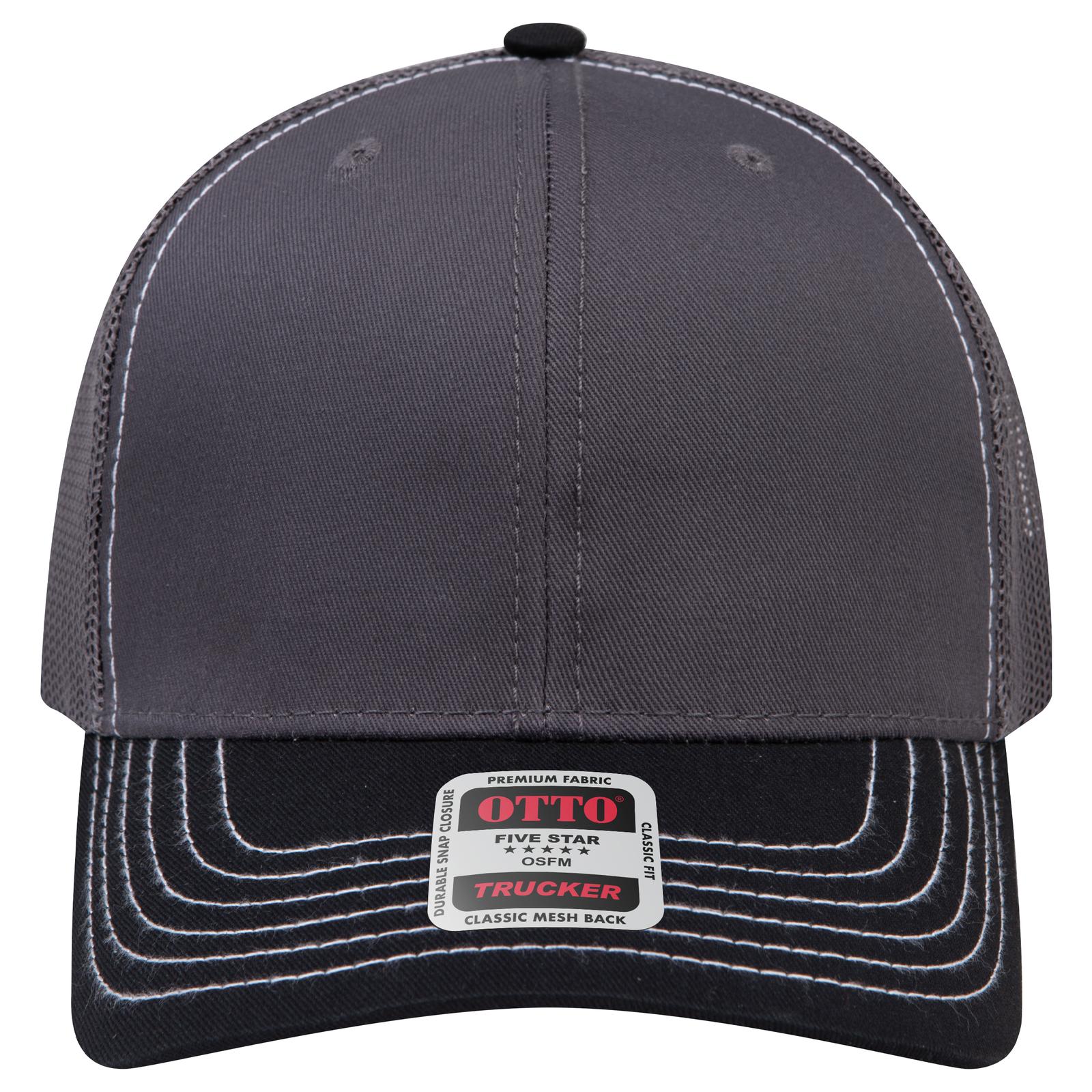 Right View of 032525 - Blk/Ch.Gry/Ch.Gry OTTO CAP 6 Panel Mid Profile Mesh Back Trucker Hat