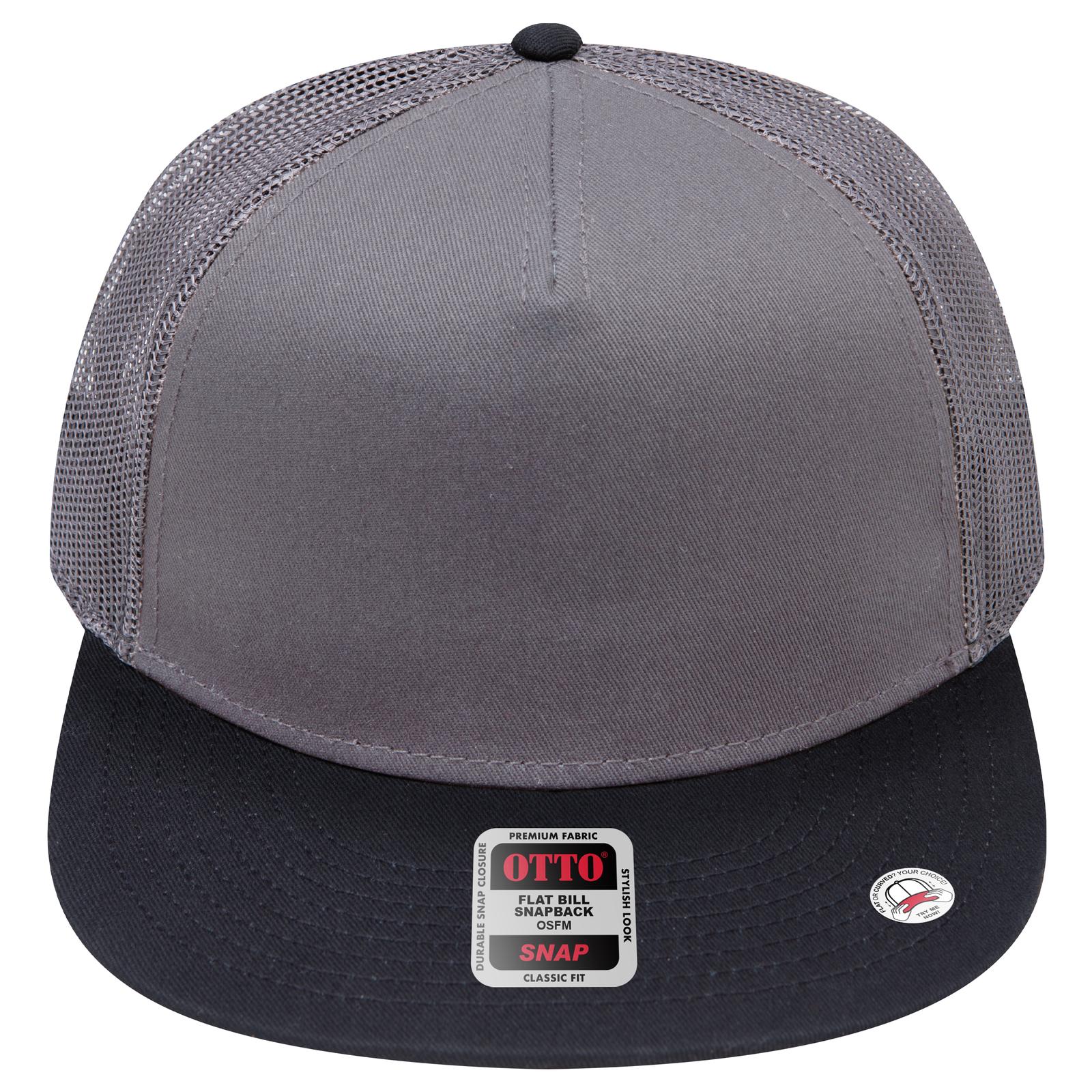 Right View of 032525 - Blk/Ch.Gry/Ch.Gry OTTO CAP "OTTO SNAP" 5 Panel Pro Style Mesh Back Trucker Snapback Hat