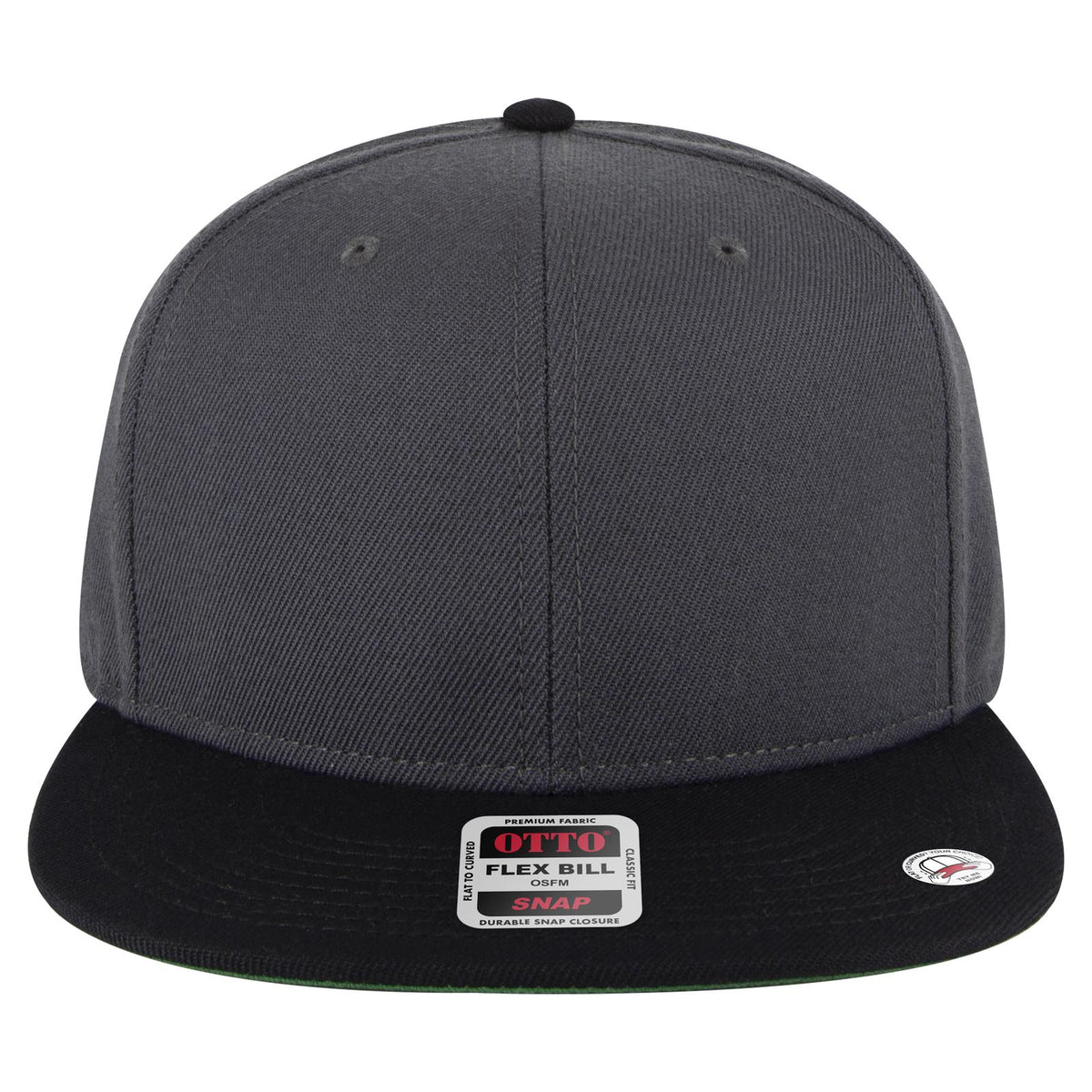 Front View of 032525A - Blk/Ch.Gry/Ch.Gry OTTO CAP "OTTO SNAP" 6 Panel Pro Style Snapback Hat