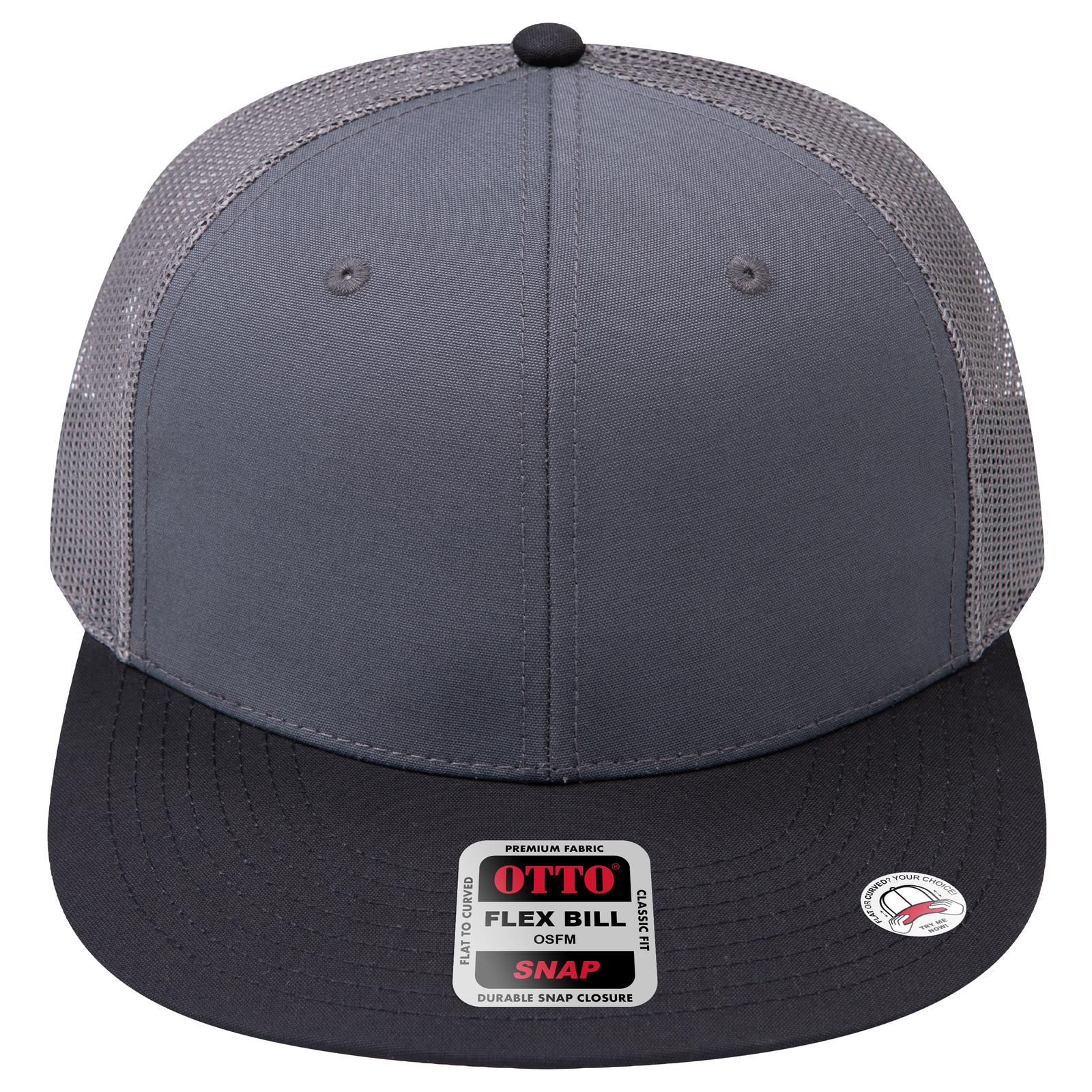 Front View of 032525C - Blk/Ch Gry/Ch Gry OTTO CAP "OTTO SNAP" 6 Panel Pro Style Mesh Back Trucker Snapback Hat