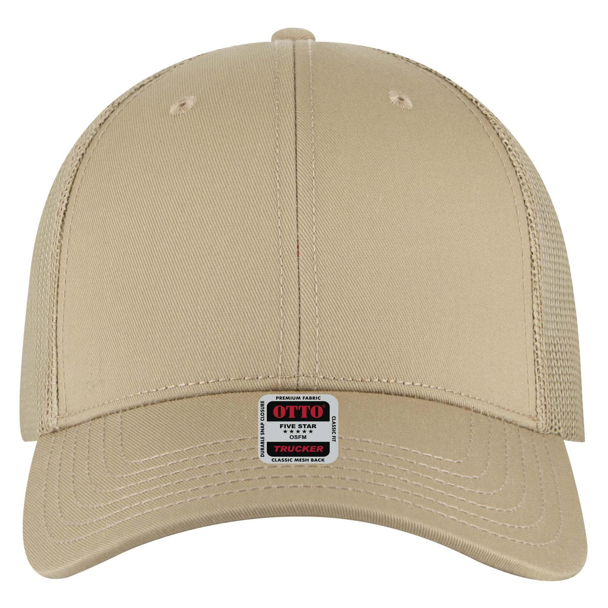 Front View of 032A - Khk OTTO CAP 6 Panel Low Profile Mesh Back Trucker Hat