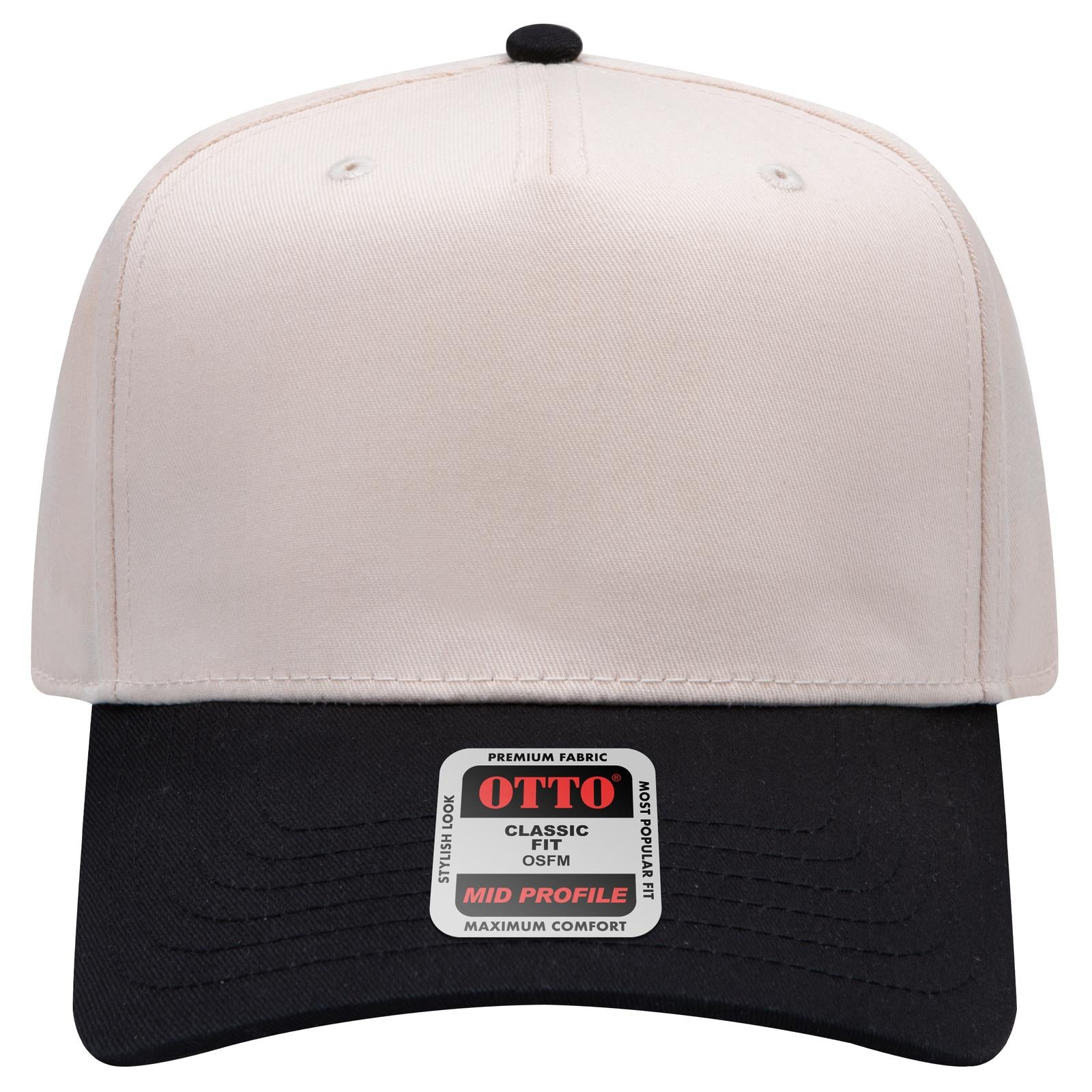 Front View of 0331 - Blk/Natl OTTO CAP 5 Panel Mid Profile Baseball Cap