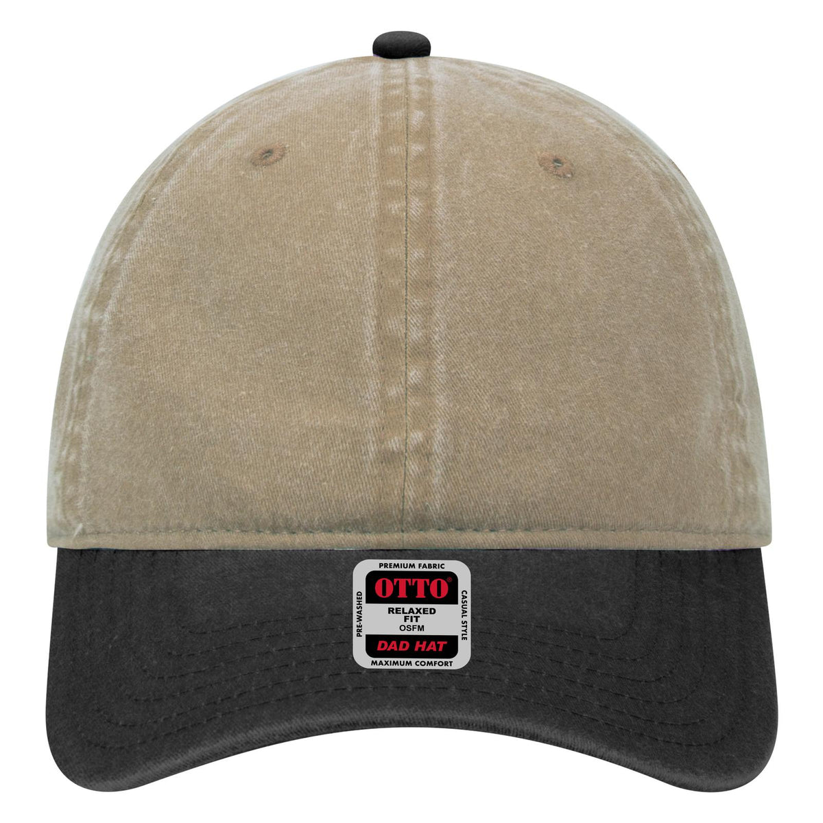 Front View of 0332 - Blk/Kha OTTO CAP 6 Panel Low Profile Dad Hat
