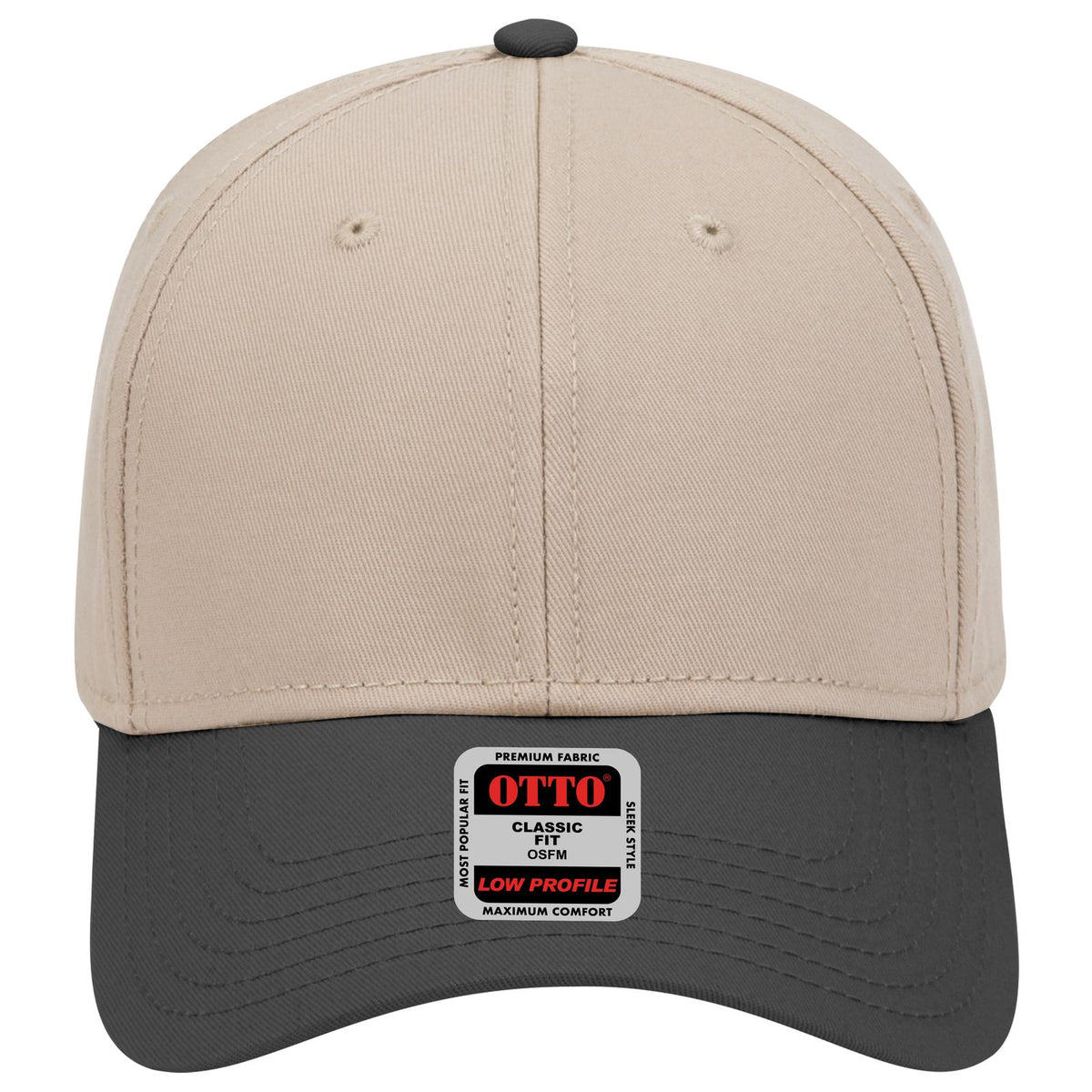Front View of 033232 - Blk/Kha/Kha OTTO CAP 6 Panel Low Profile Baseball Cap