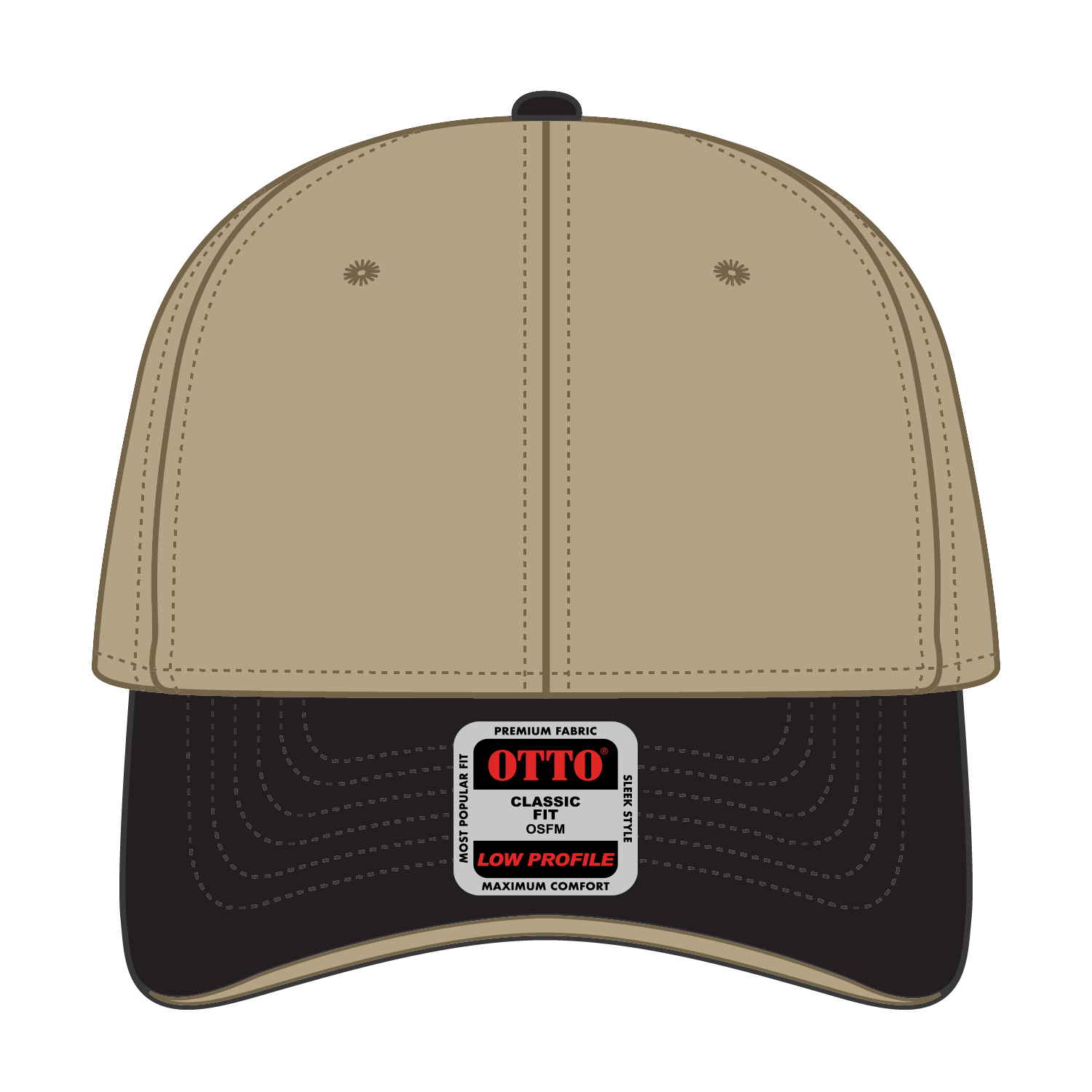 Front View of 033232 - Blk/Kha/Kha OTTO CAP 6 Panel Low Profile Baseball Cap