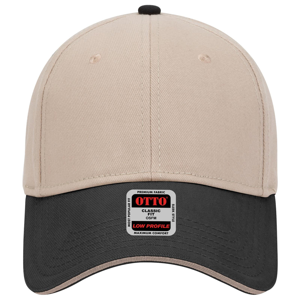 Front View of 033232 - Blk/Kha/Kha OTTO CAP 6 Panel Low Profile Baseball Cap