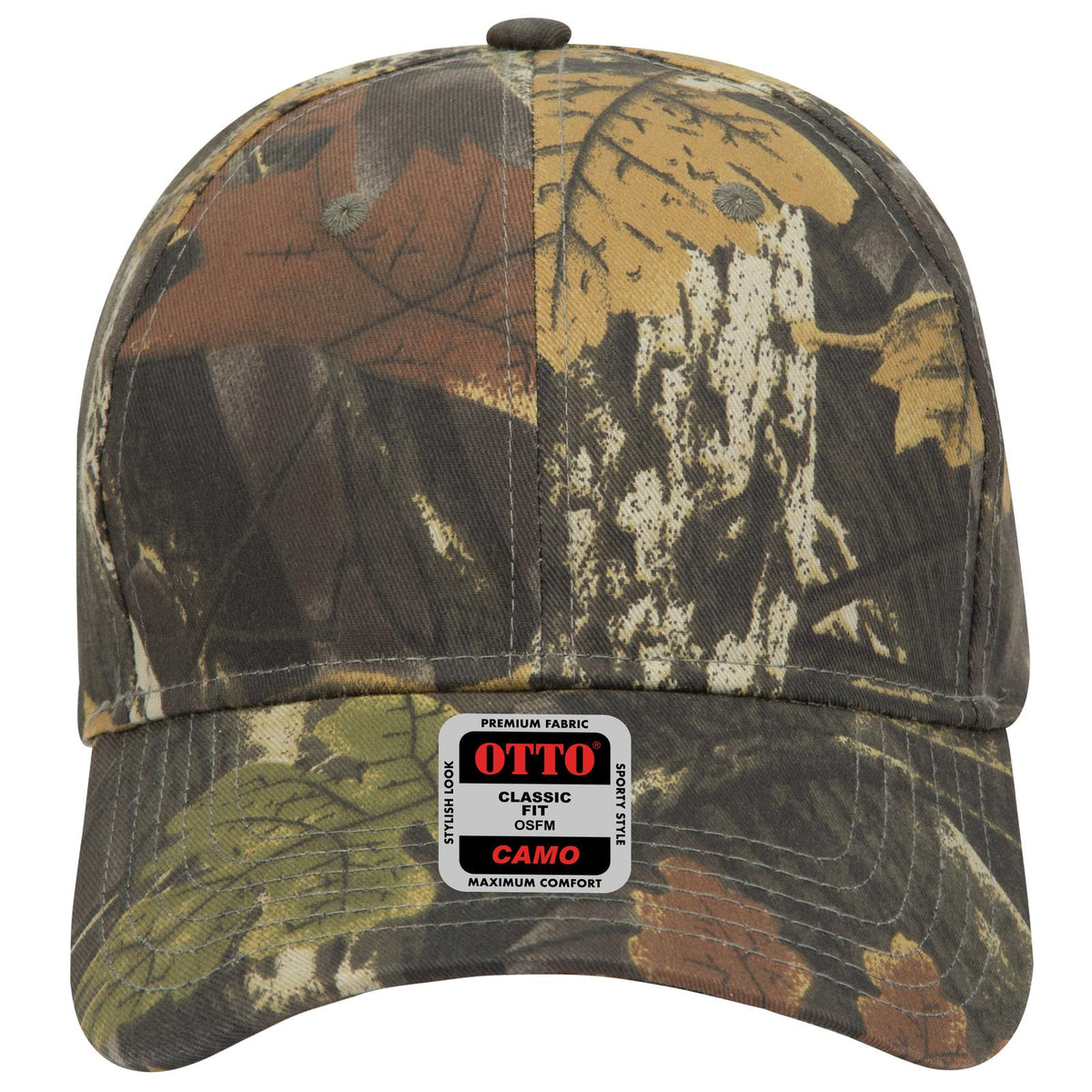 Front View of 035325 - Blk/Dk.Kha/Ch.Gry OTTO CAP Camouflage 6 Panel Low Profile Baseball Cap
