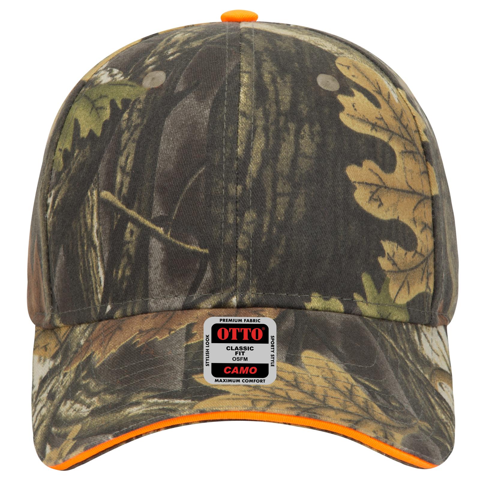 Front View of 03532509 - Blk/Dk.Kha/Ch.Gry/N.Org OTTO CAP Camouflage 6 Panel Low Profile Baseball Cap