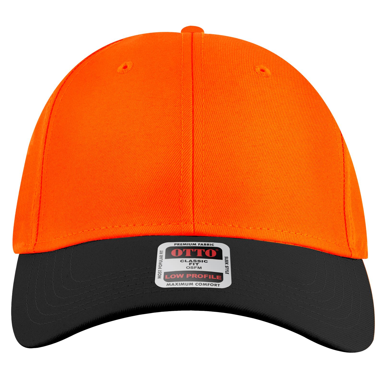 Front View of 036262 - Blk/Org/Org OTTO CAP 6 Panel Low Profile Baseball Cap