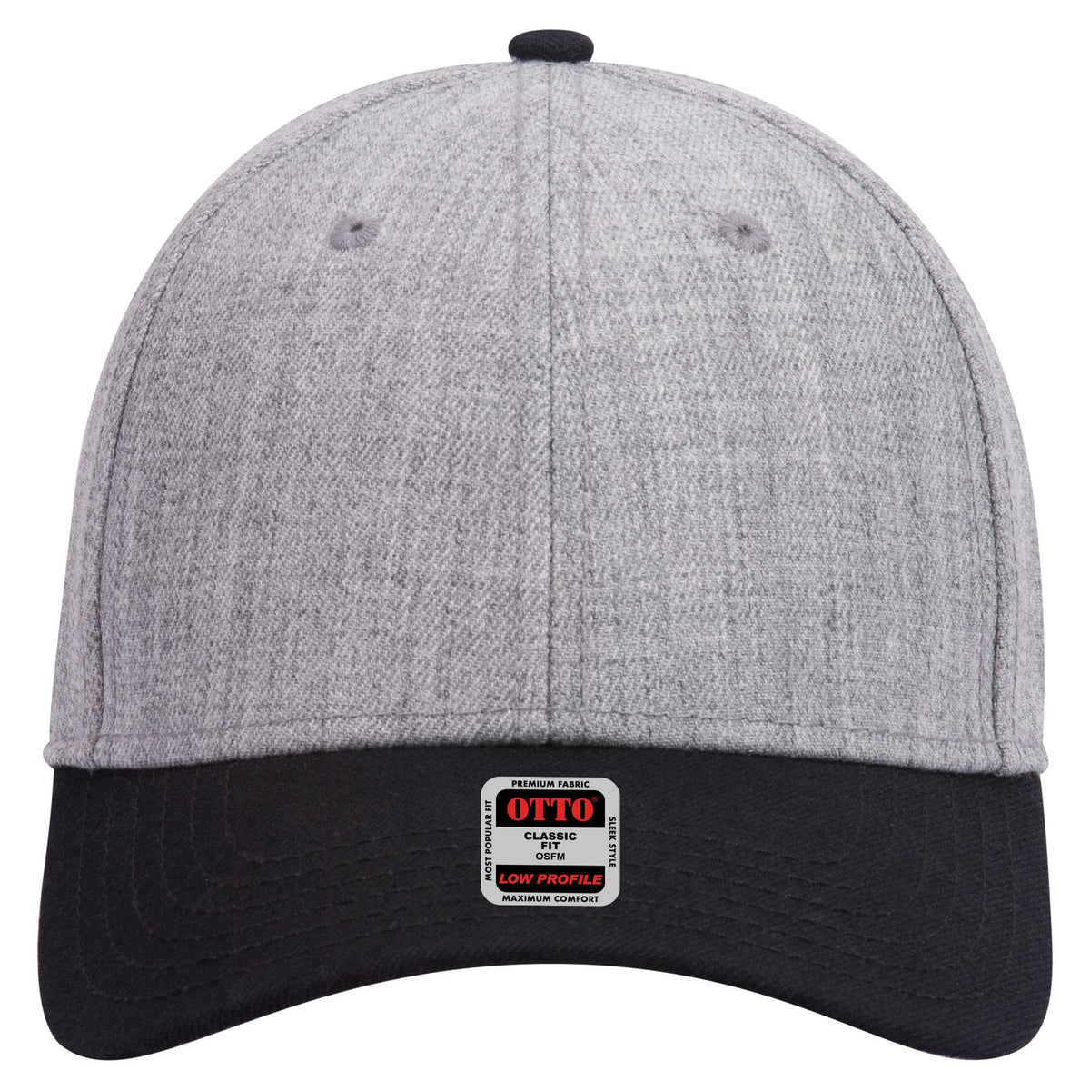 Front View of 0374 - Blk/Hthr. Gry OTTO CAP 6 Panel Low Profile Baseball Cap